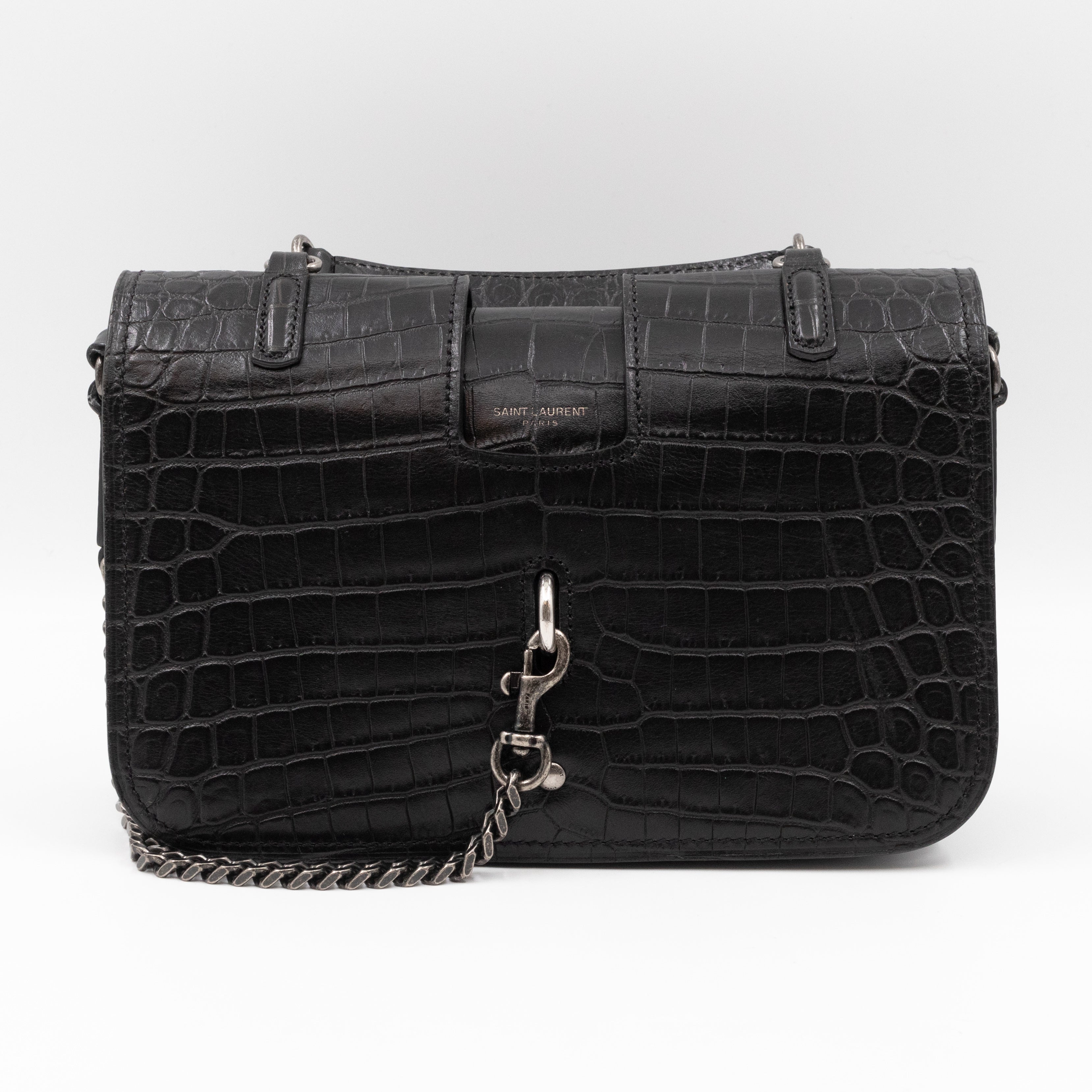 Charlotte Messenger Medium Black Croc Embossed