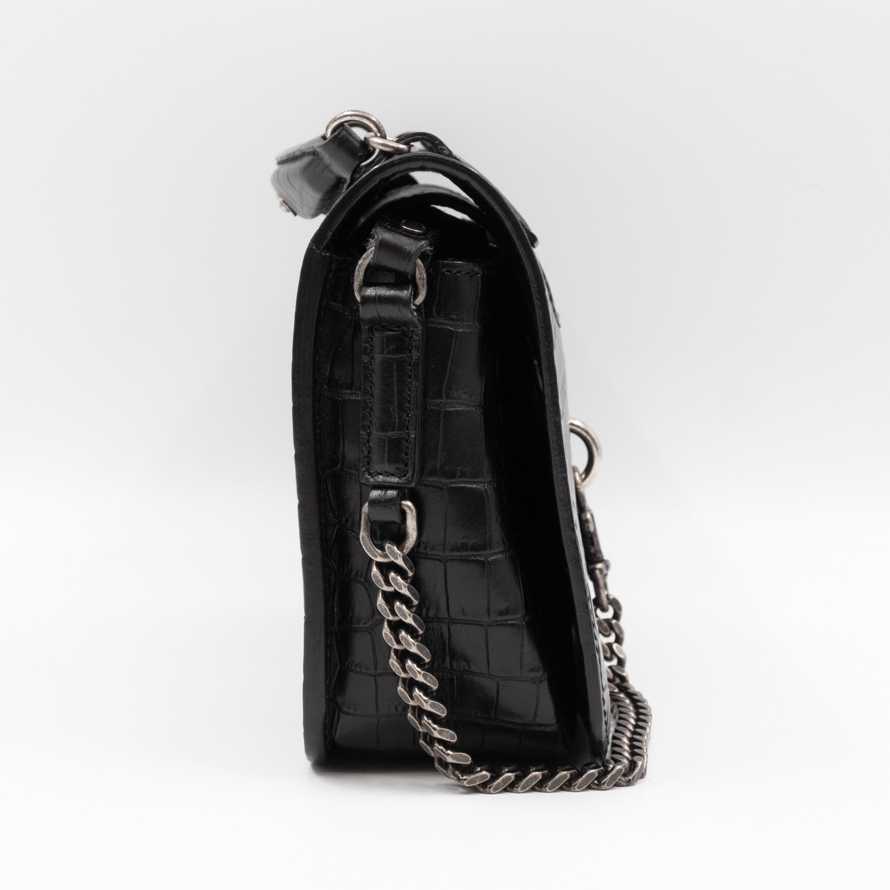 Charlotte Messenger Medium Black Croc Embossed