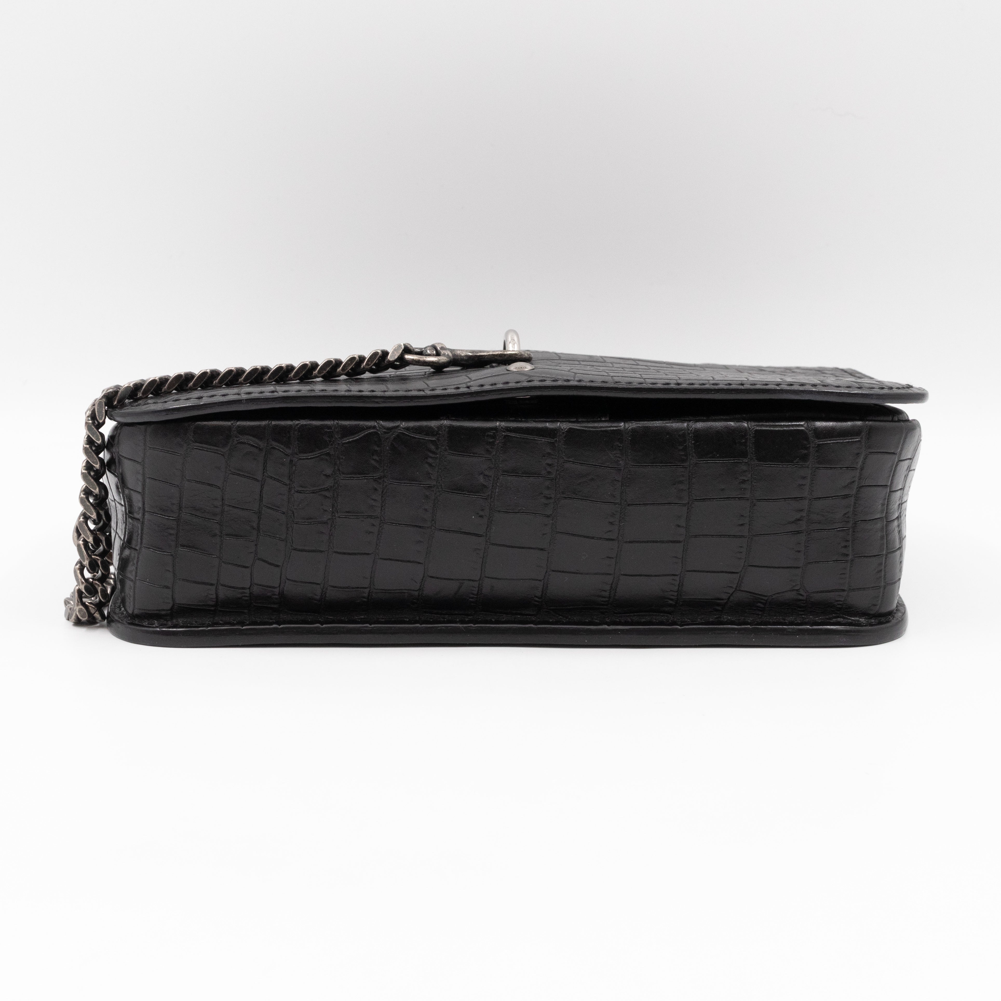 Charlotte Messenger Medium Black Croc Embossed