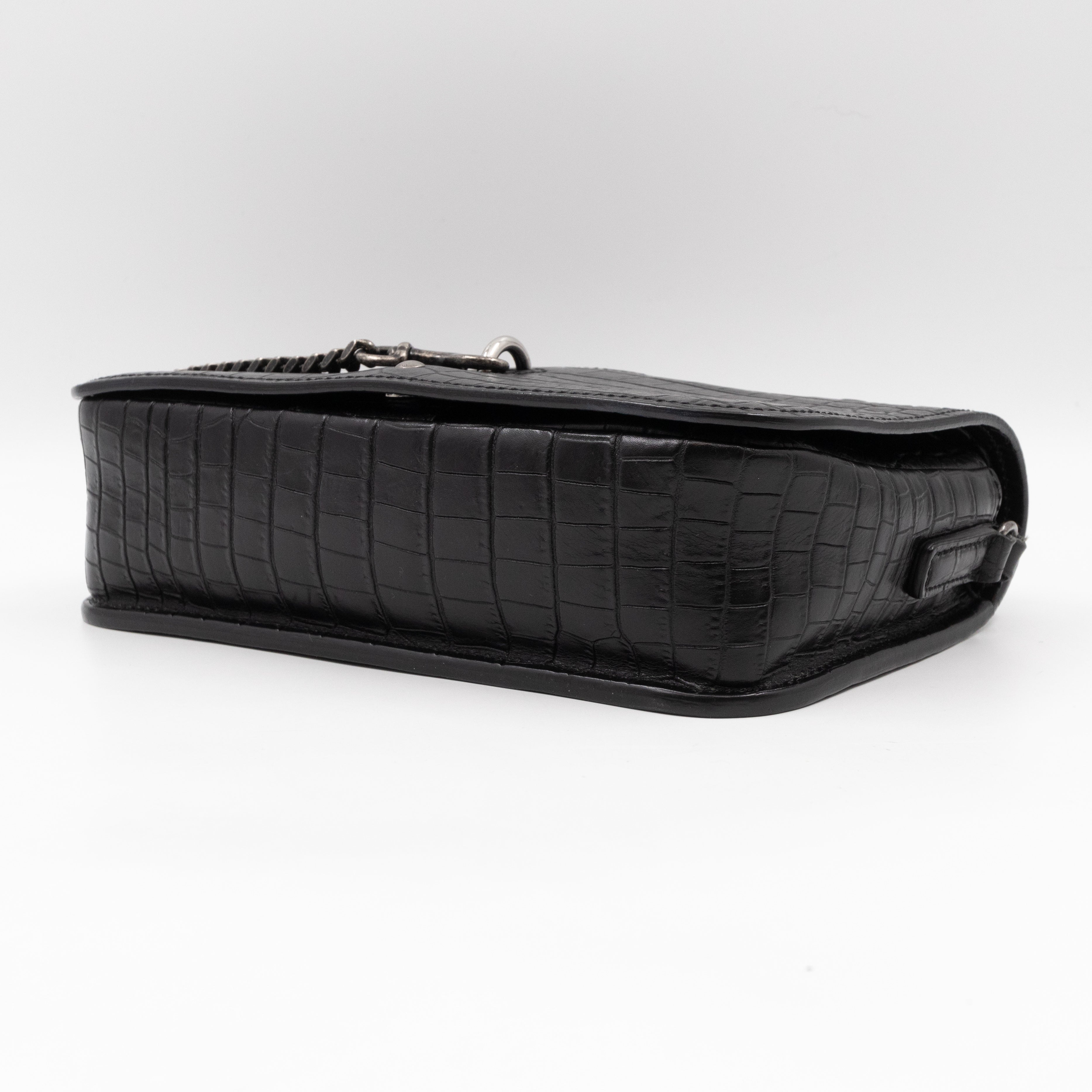 Charlotte Messenger Medium Black Croc Embossed