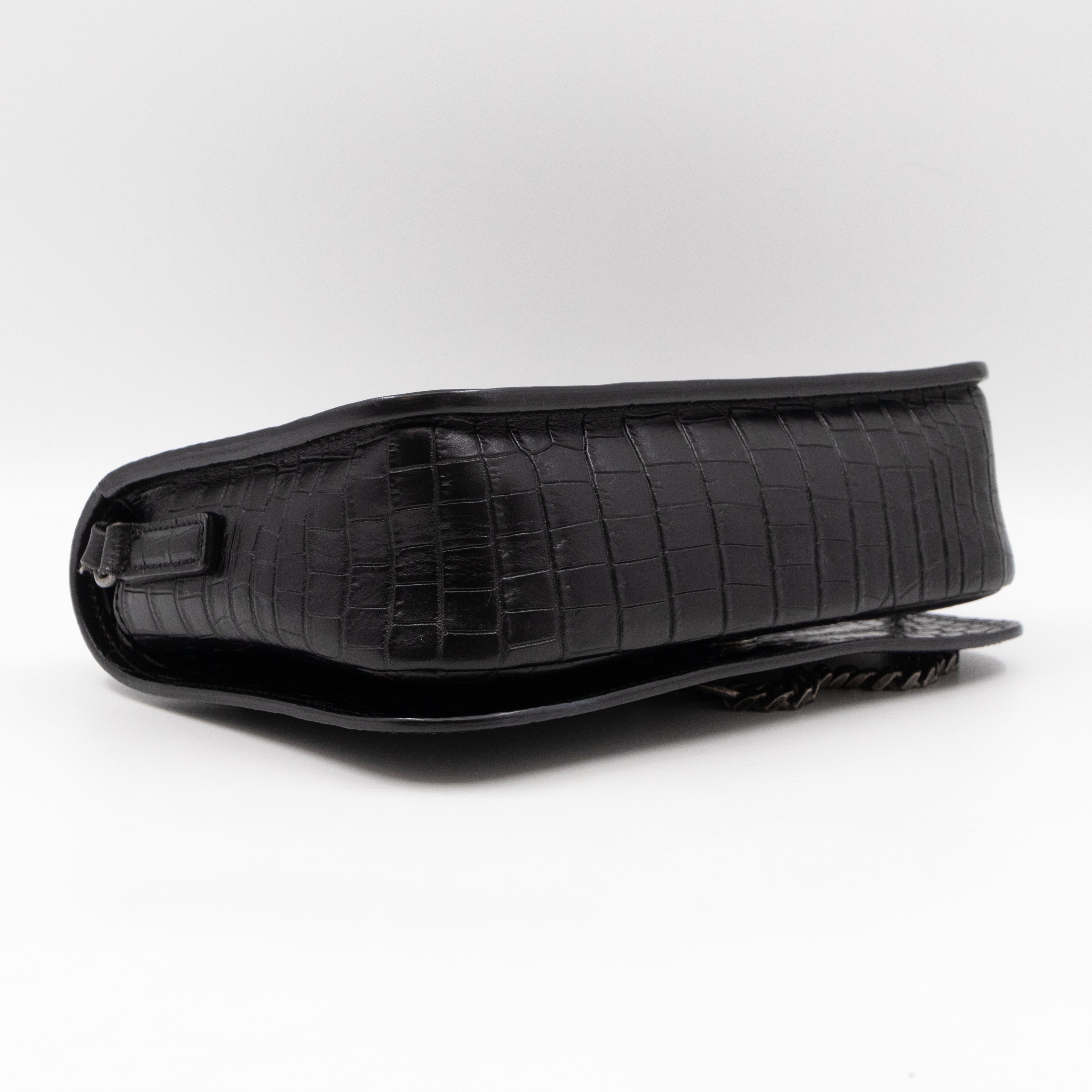 Charlotte Messenger Medium Black Croc Embossed