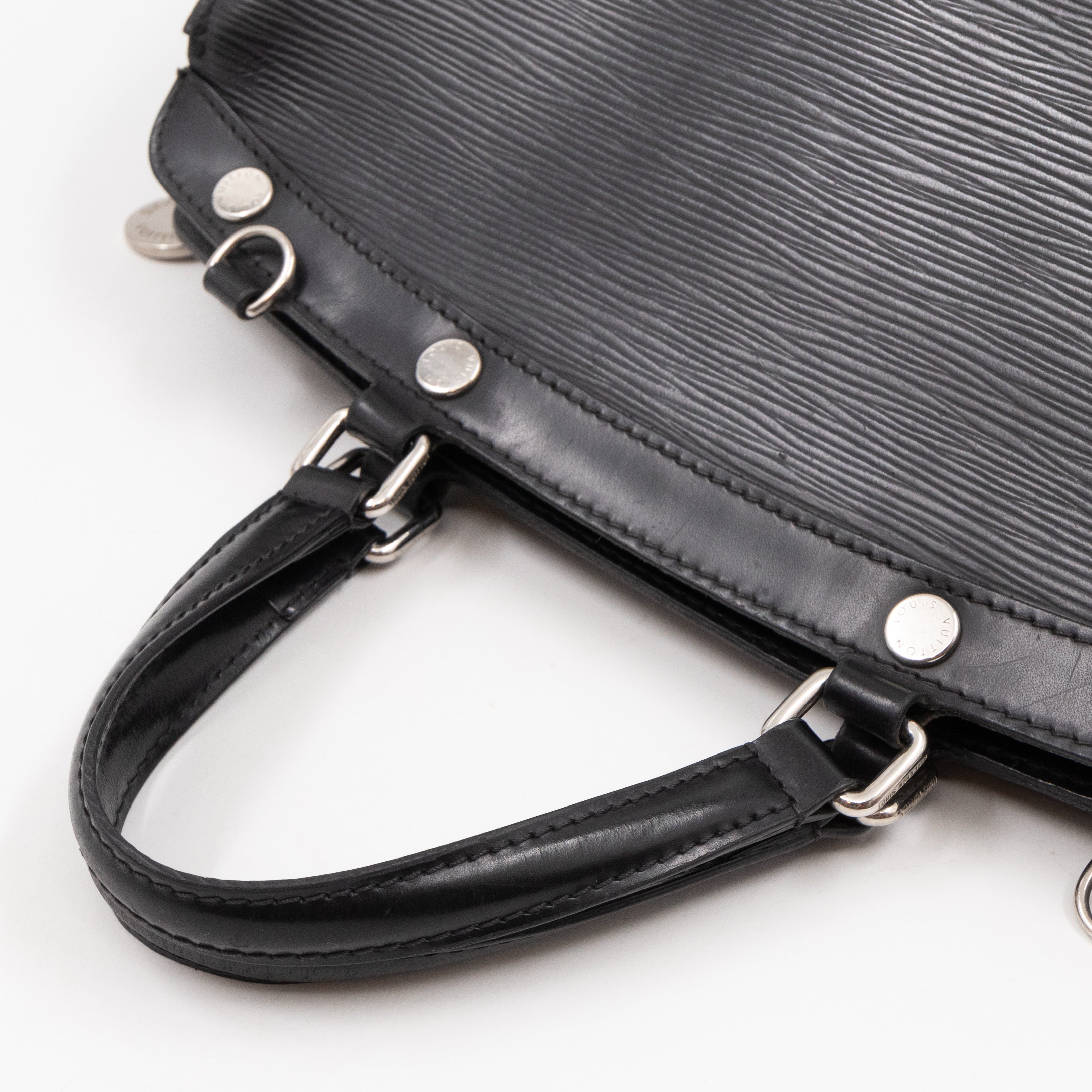 Brea MM Black Epi Leather with Rouge Silver Charm