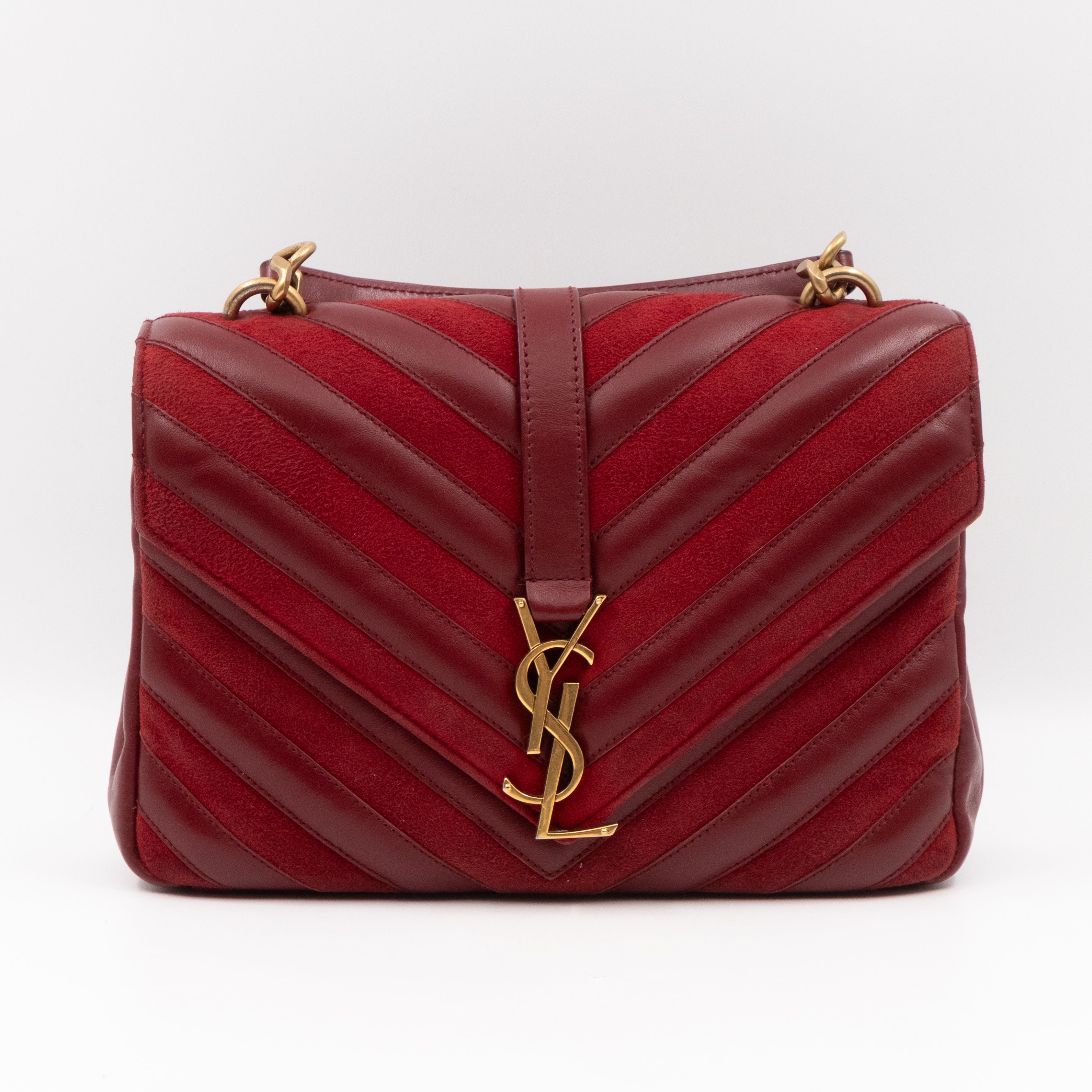 College Medium Chevron Quilted Red Suede Leather