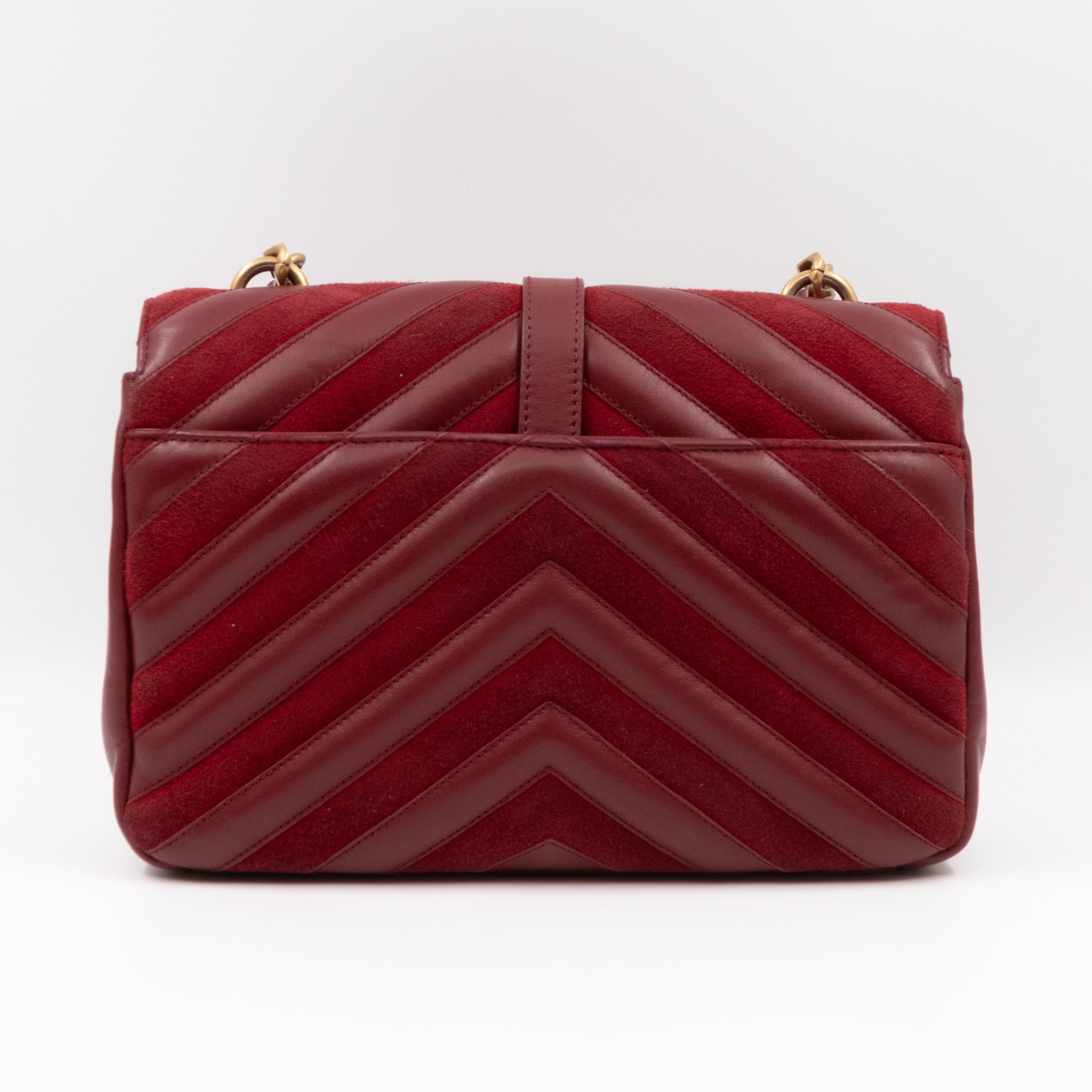 College Medium Chevron Quilted Red Suede Leather