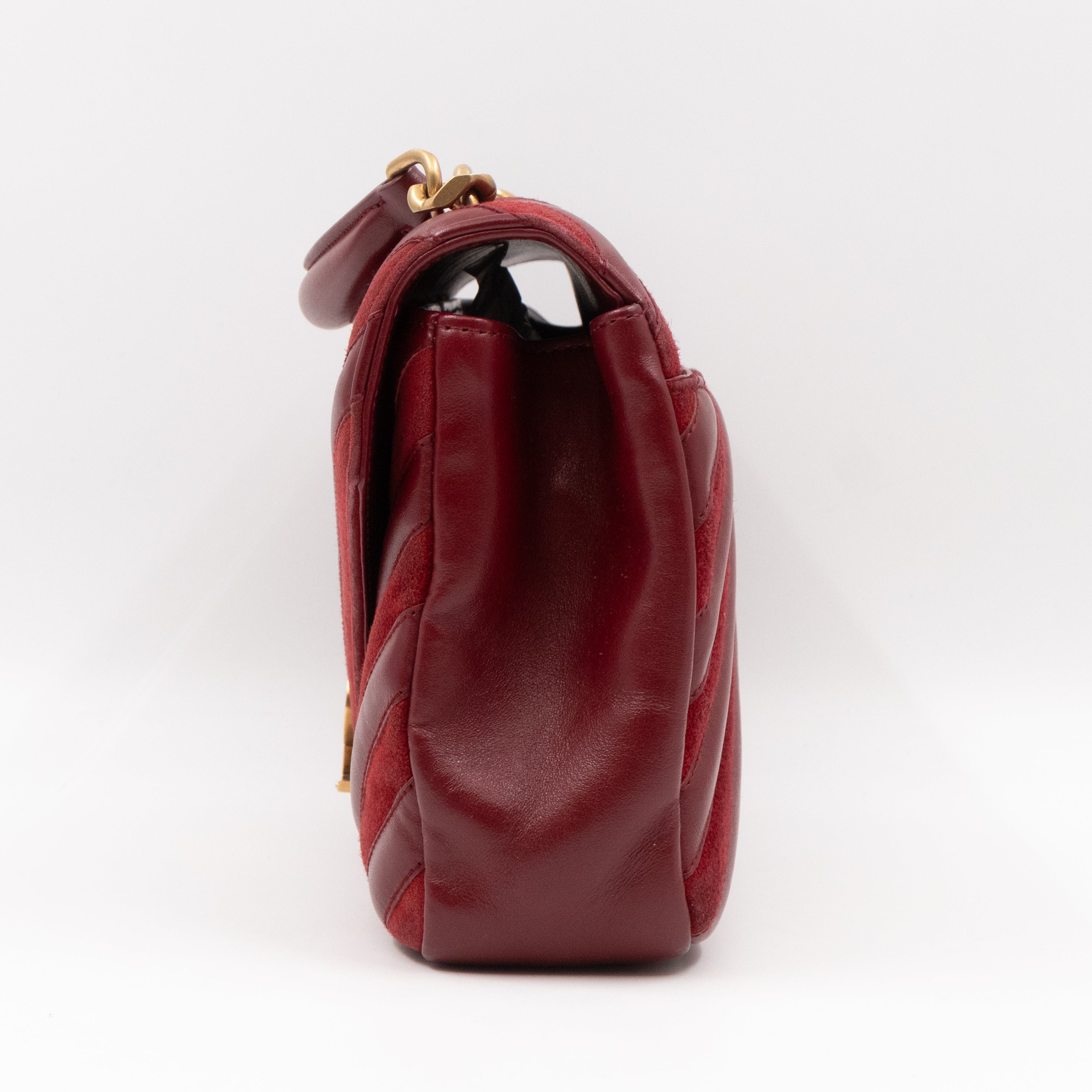 College Medium Chevron Quilted Red Suede Leather