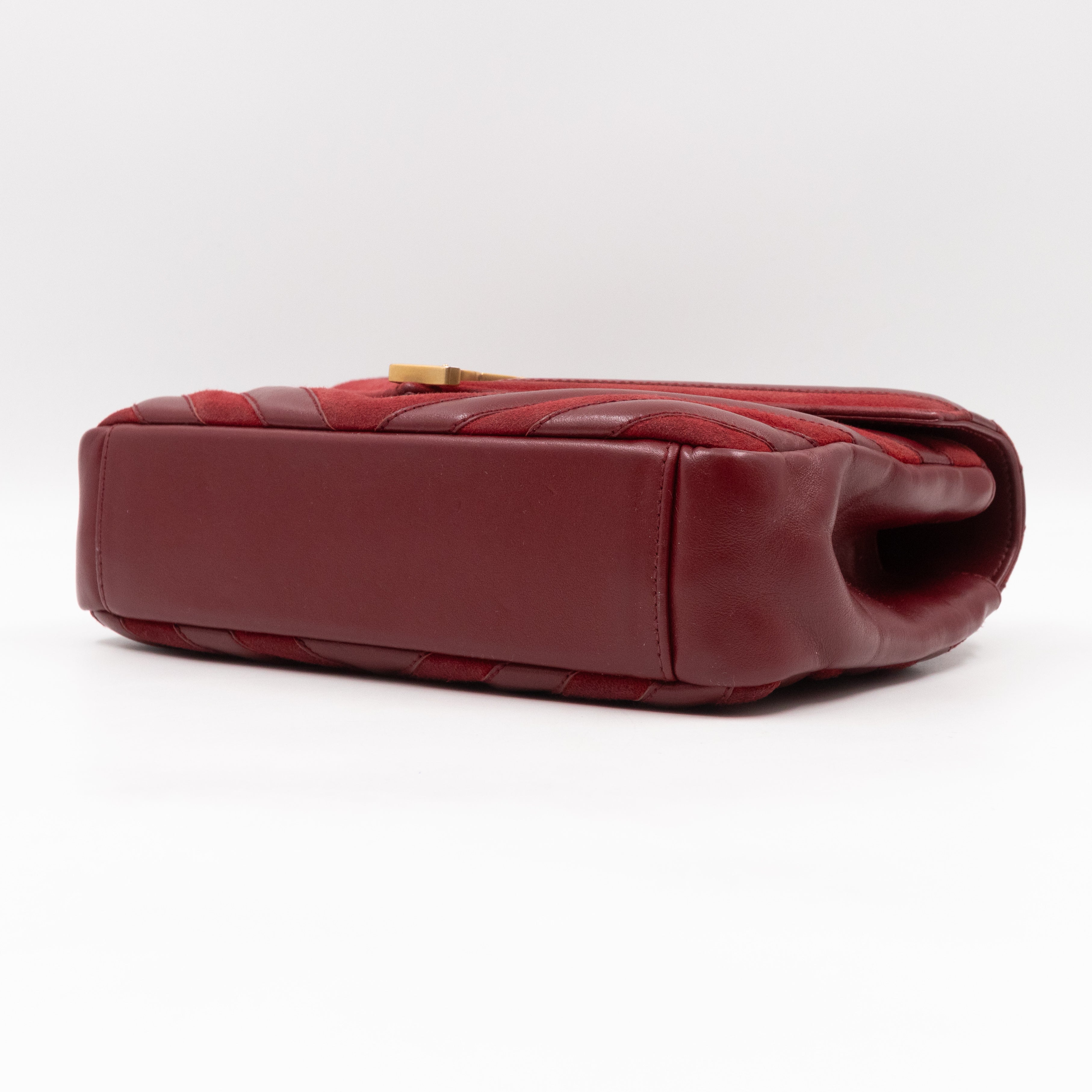 College Medium Chevron Quilted Red Suede Leather