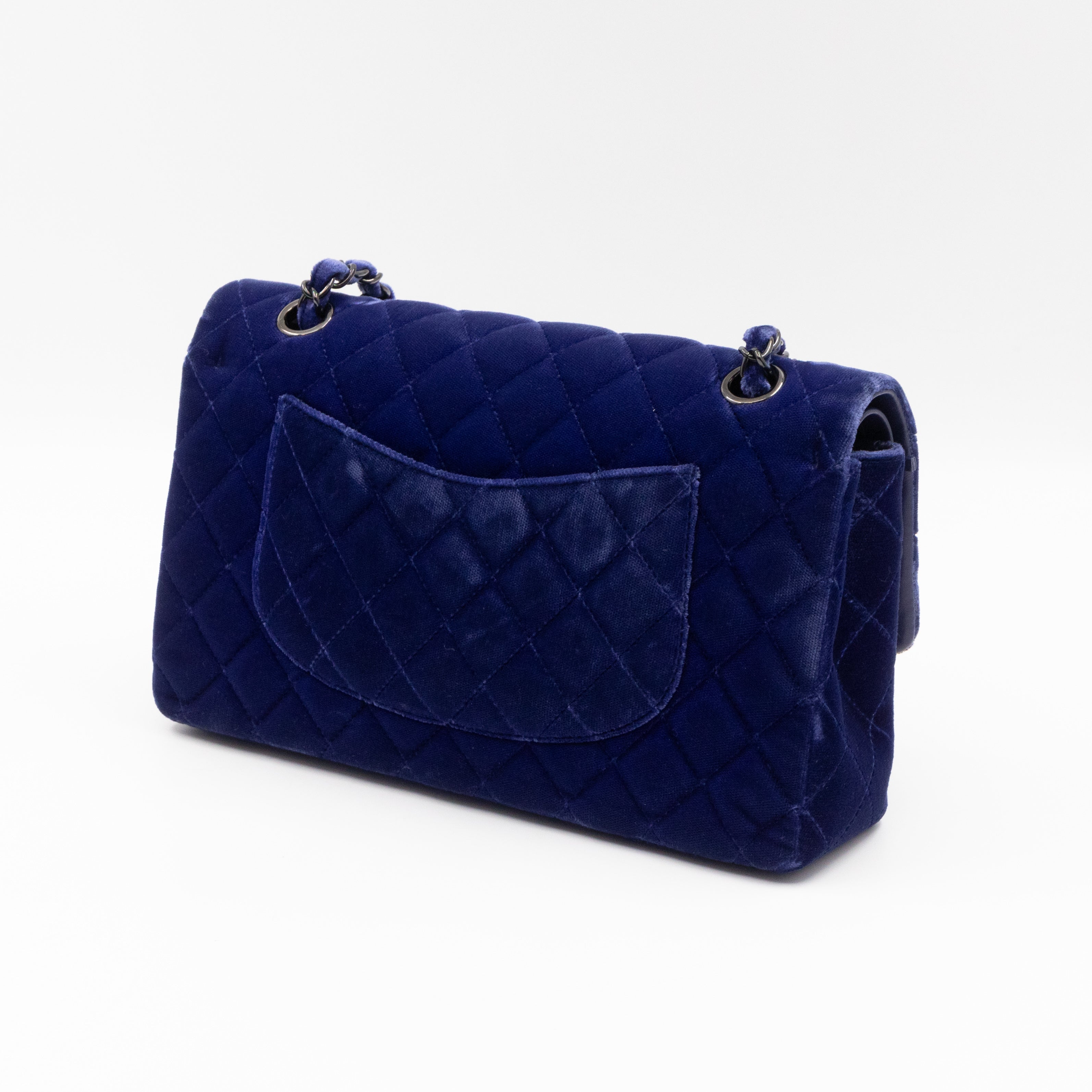 Classic Double Flap Small Navy Blue Velvet Gun Metal