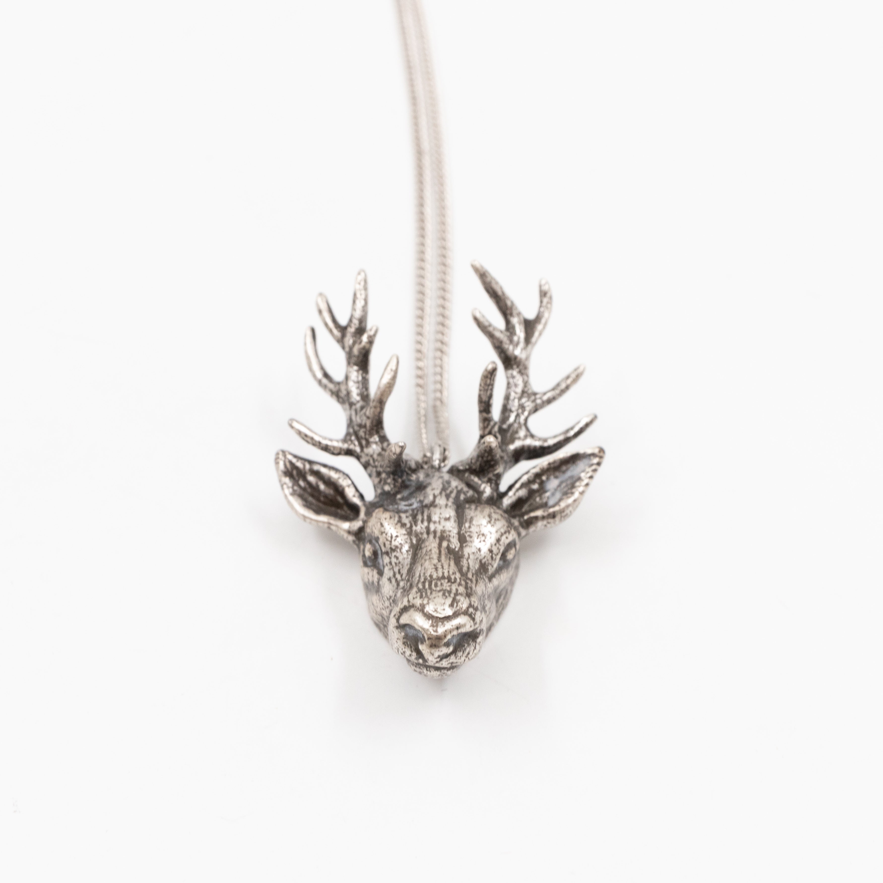 Deer Head Long Necklace Metal Vintage Silver