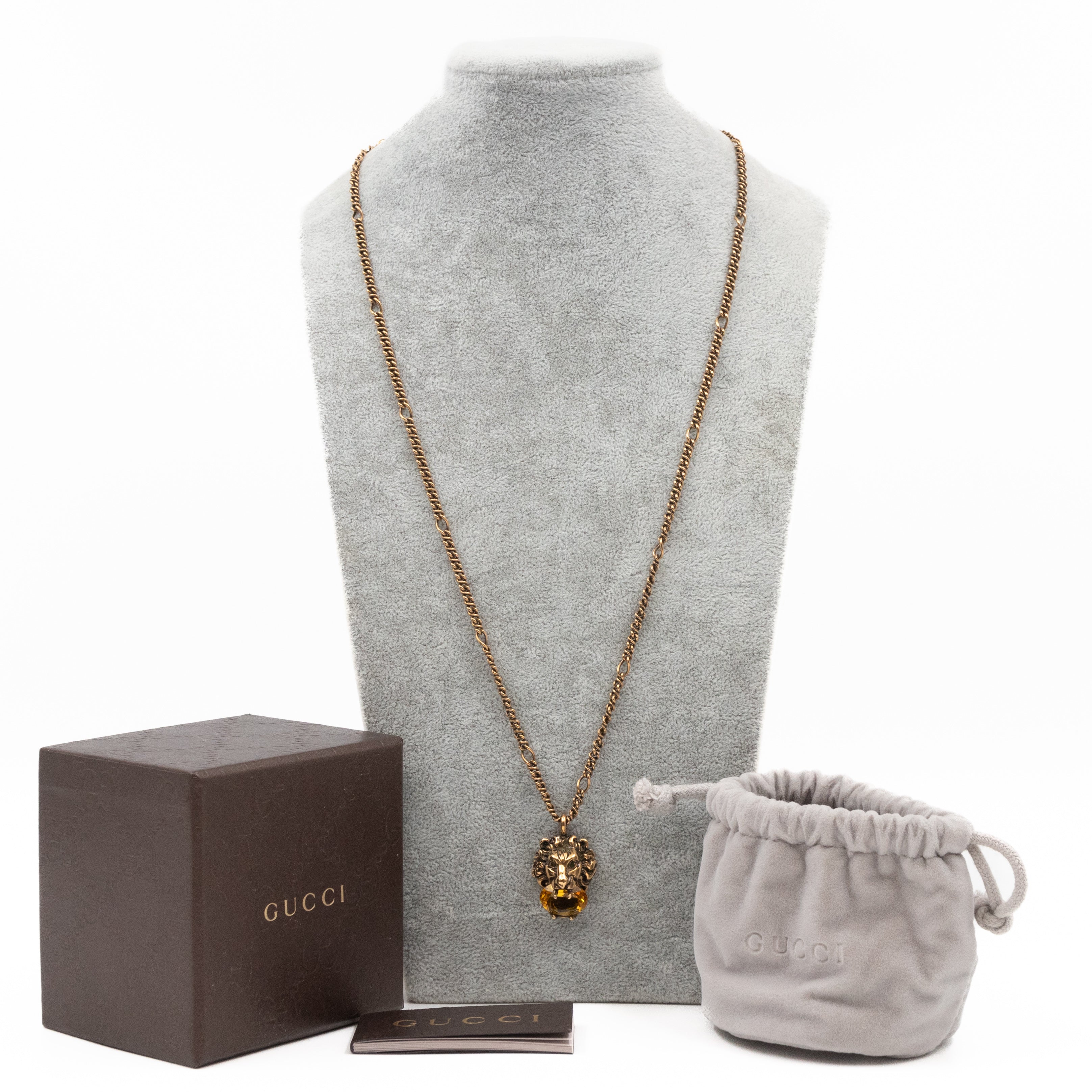 Gucci Lion Head Crystal Necklace Aged Gold – Queen Station