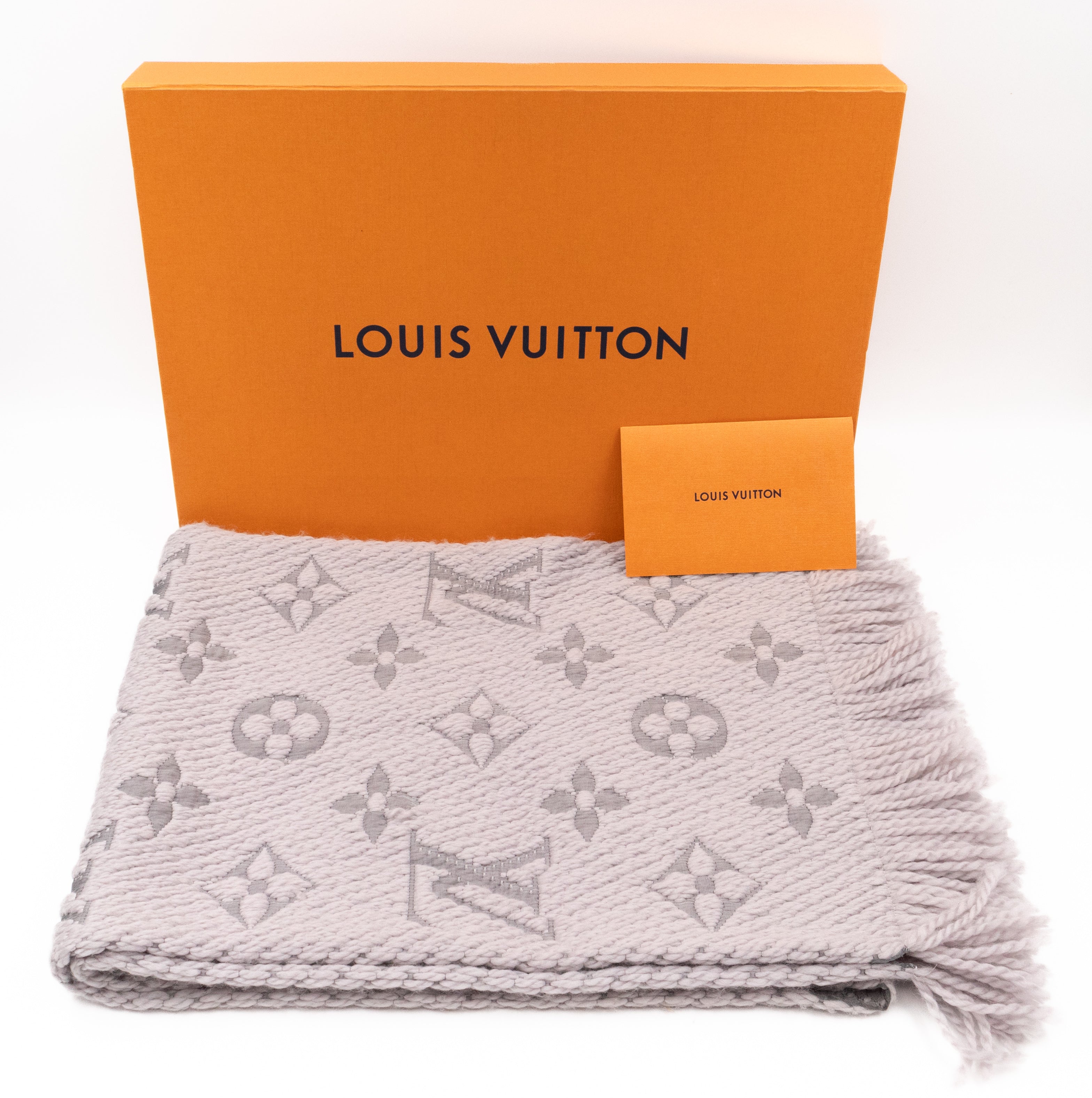Louis Vuitton Logomania Wool Silk Scarf Pearl Grey – Queen Station