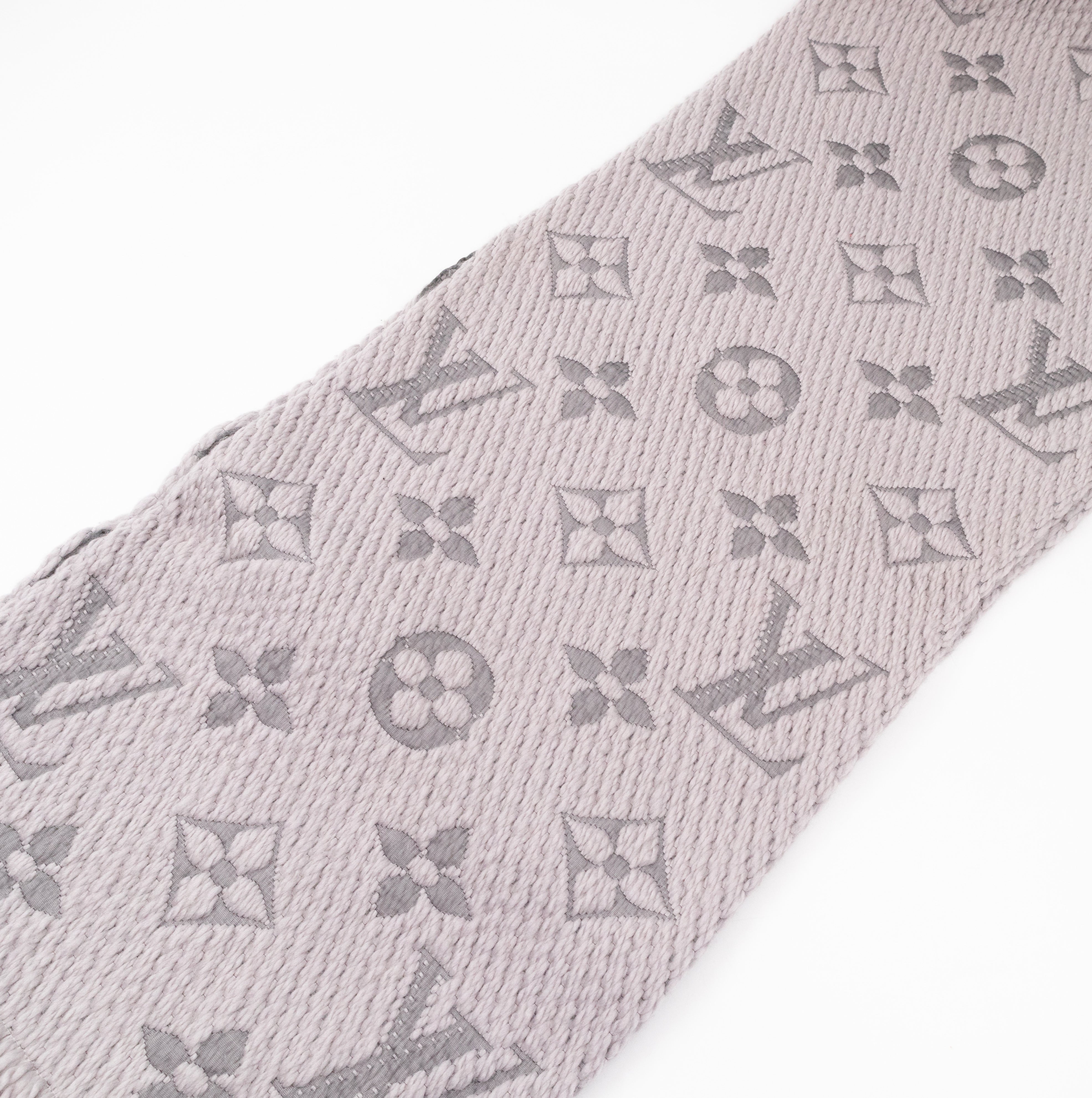 Logomania Wool Silk Scarf Pearl Grey