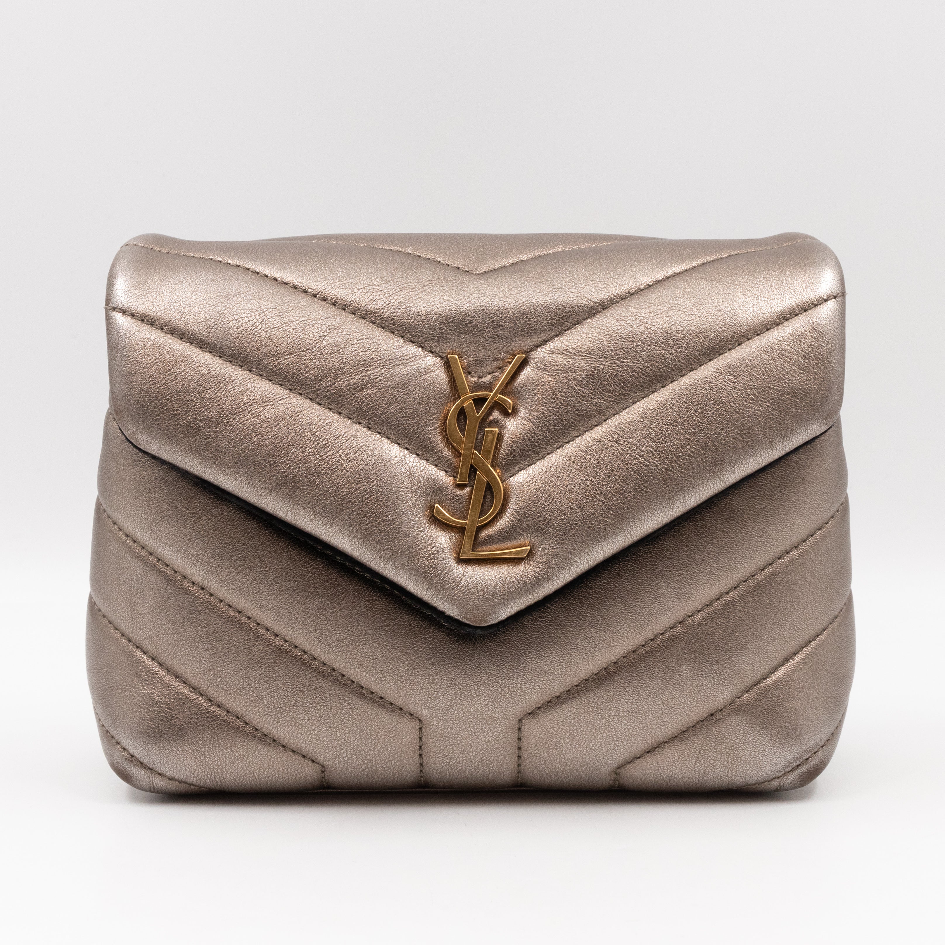 Loulou Toy Strap Bag Piombo Metallic Leather