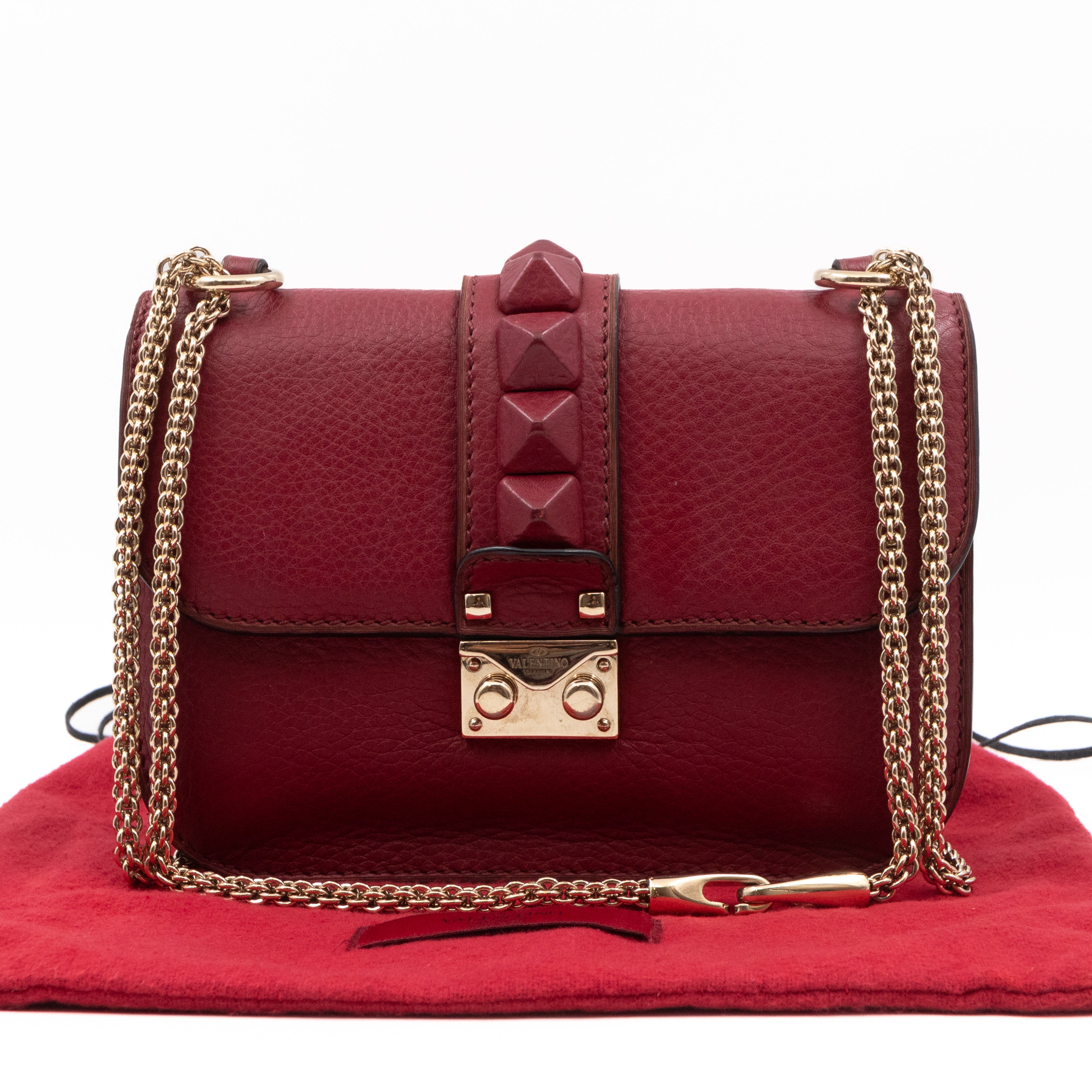 Small Glam Lock Leather Covered Rockstud Flap Bag Burgundy