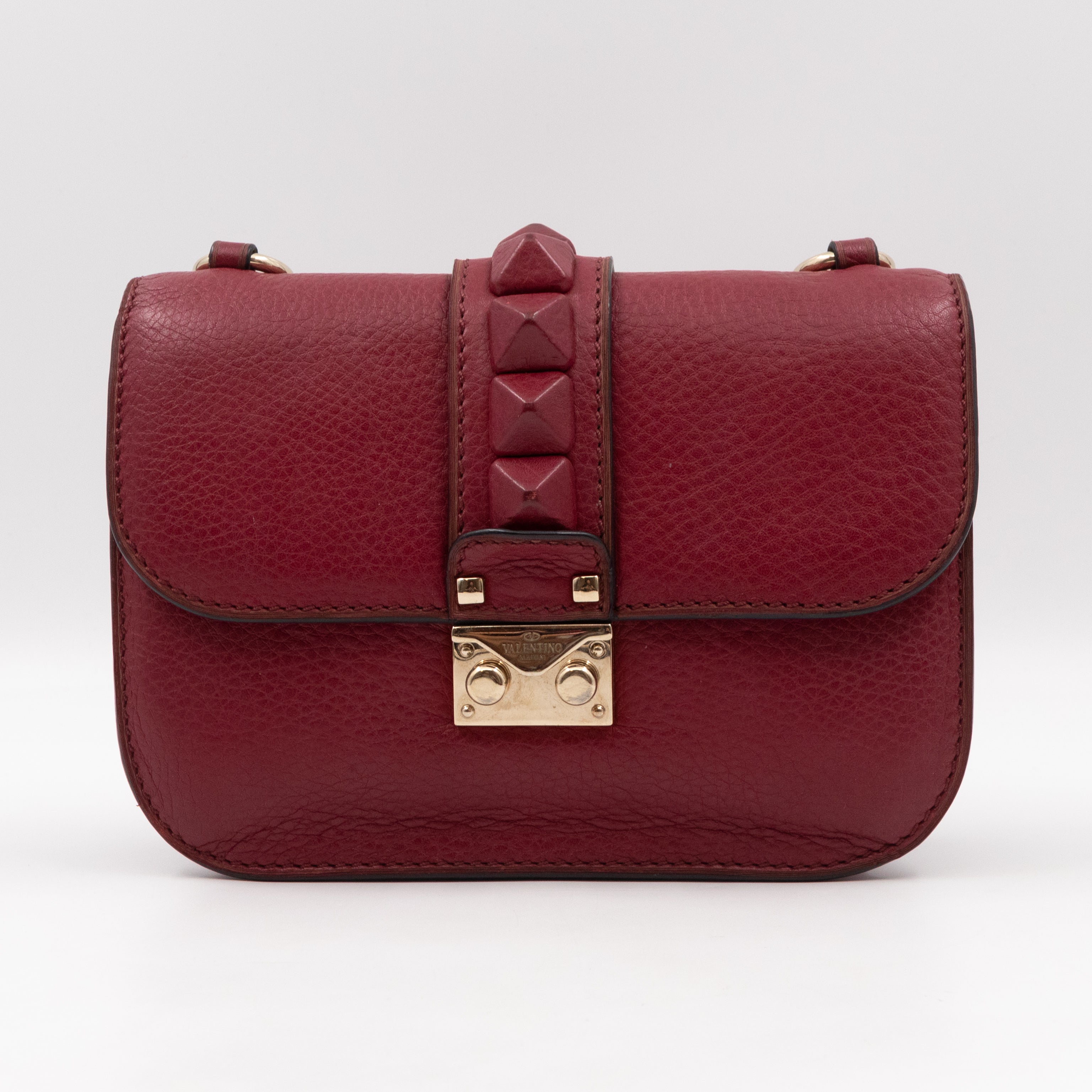 Small Glam Lock Leather Covered Rockstud Flap Bag Burgundy