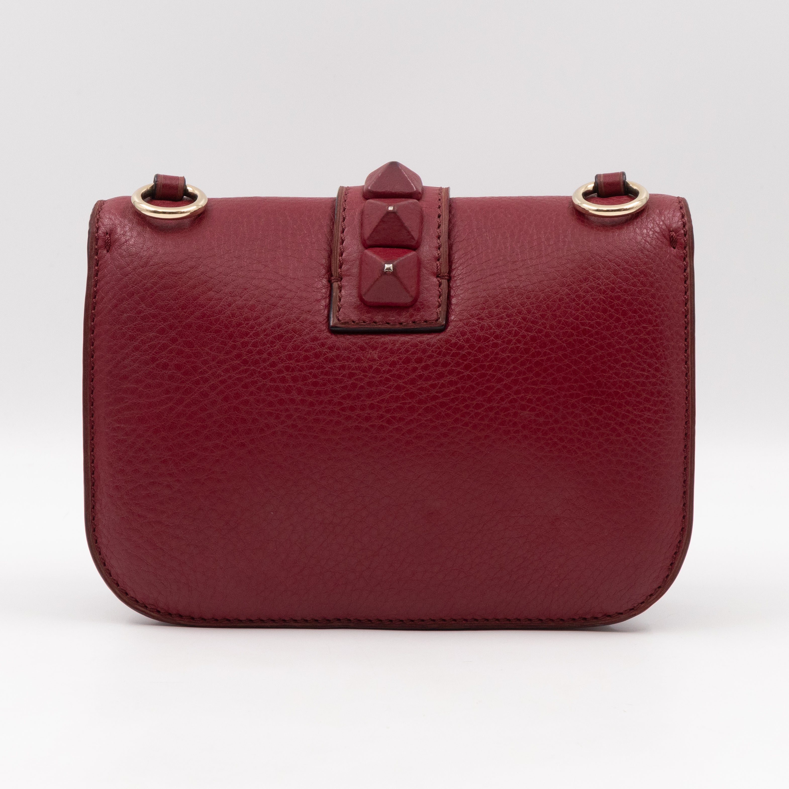 Small Glam Lock Leather Covered Rockstud Flap Bag Burgundy
