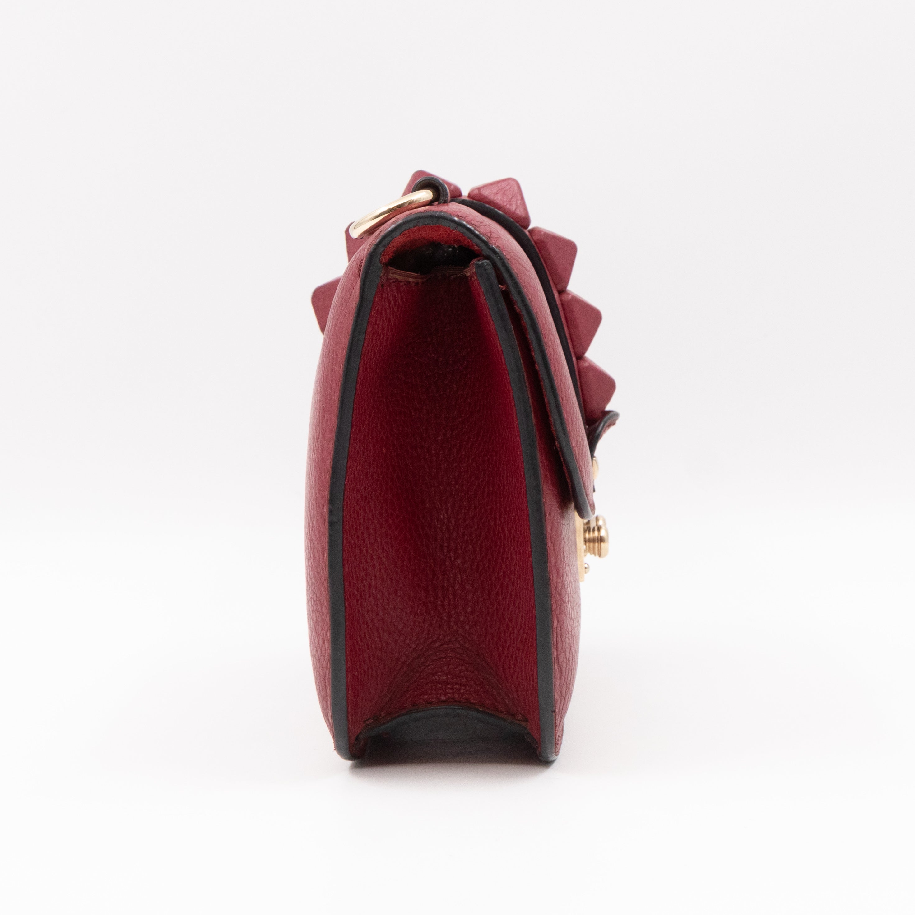 Small Glam Lock Leather Covered Rockstud Flap Bag Burgundy