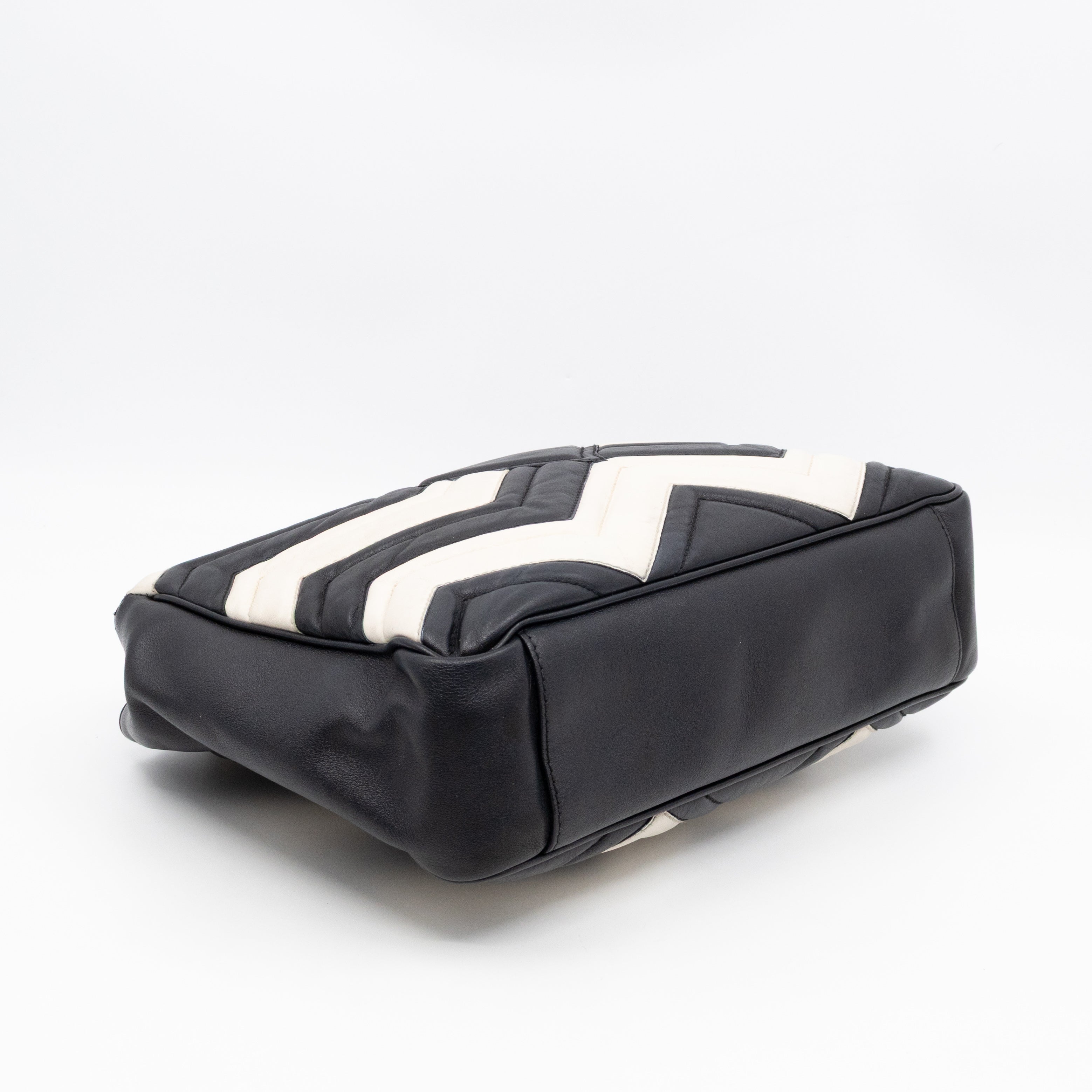 GG Medium Marmont Matelasse Tote Bag Black & White Leather