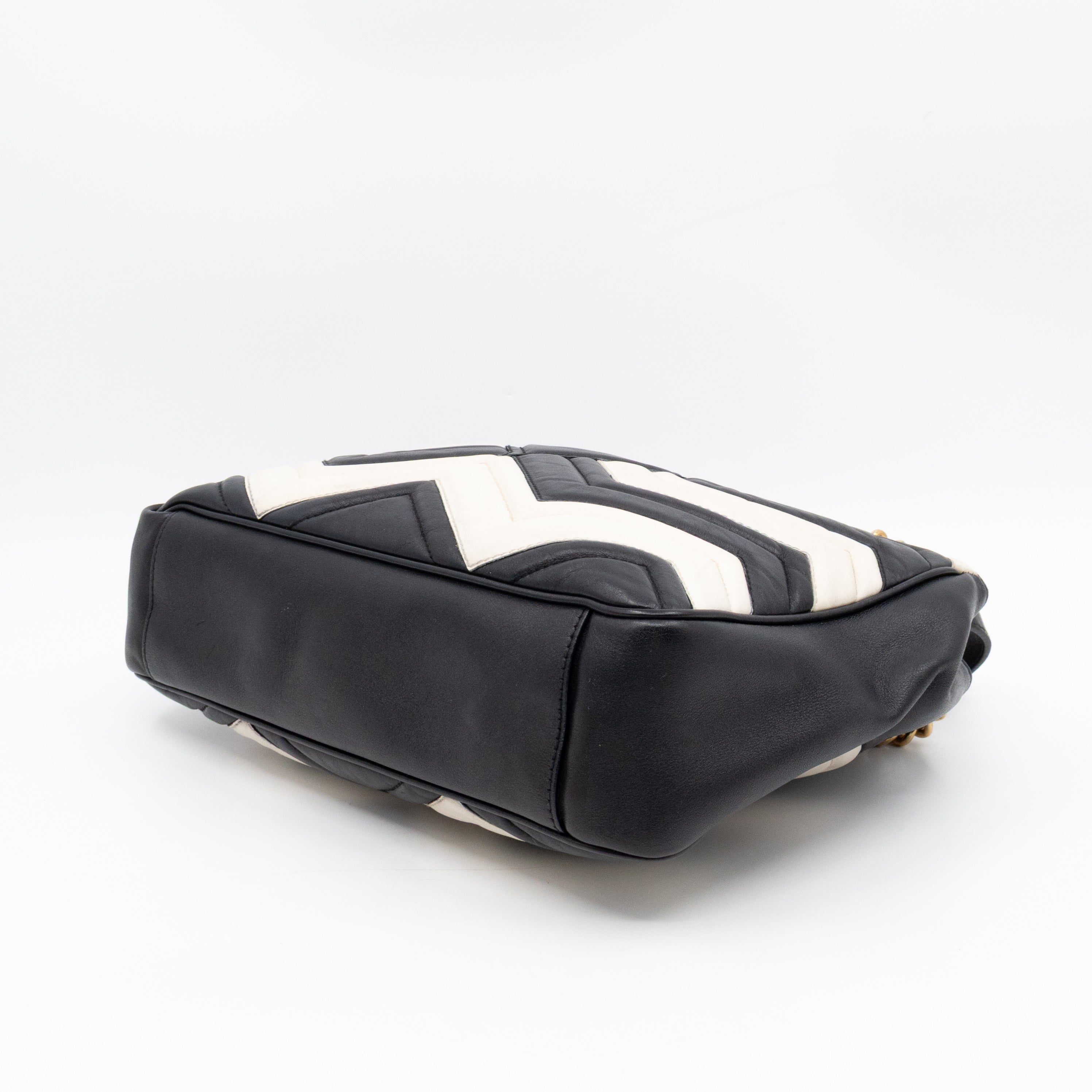 GG Medium Marmont Matelasse Tote Bag Black & White Leather