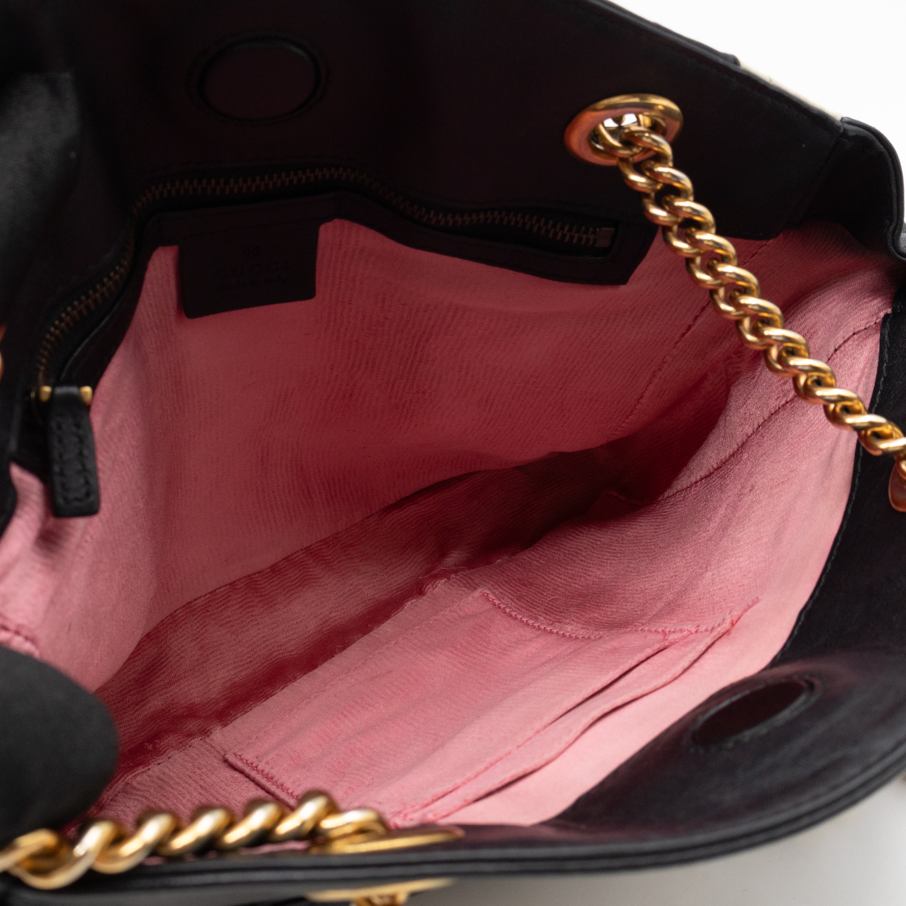 GG Medium Marmont Matelasse Tote Bag Black & White Leather