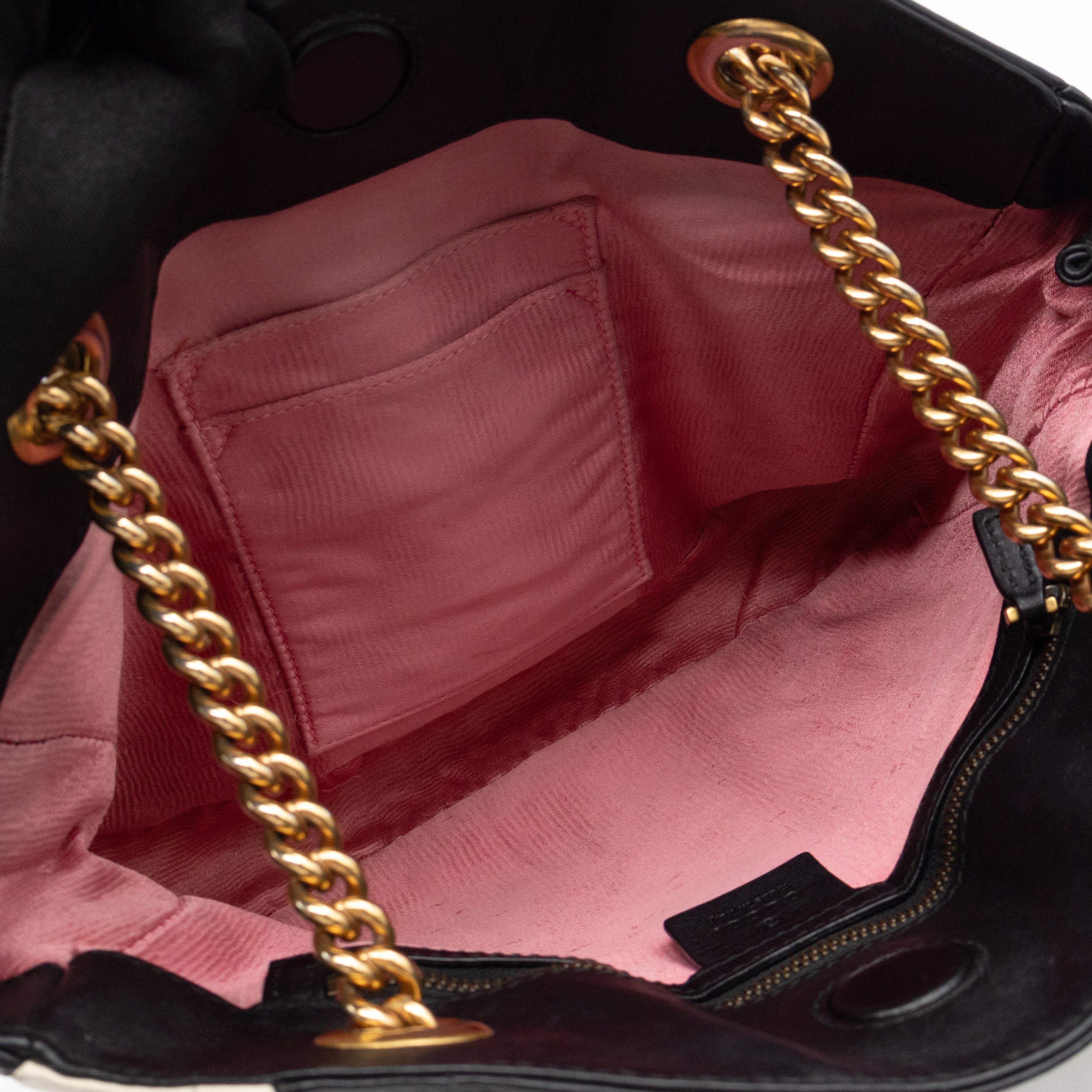 GG Medium Marmont Matelasse Tote Bag Black & White Leather