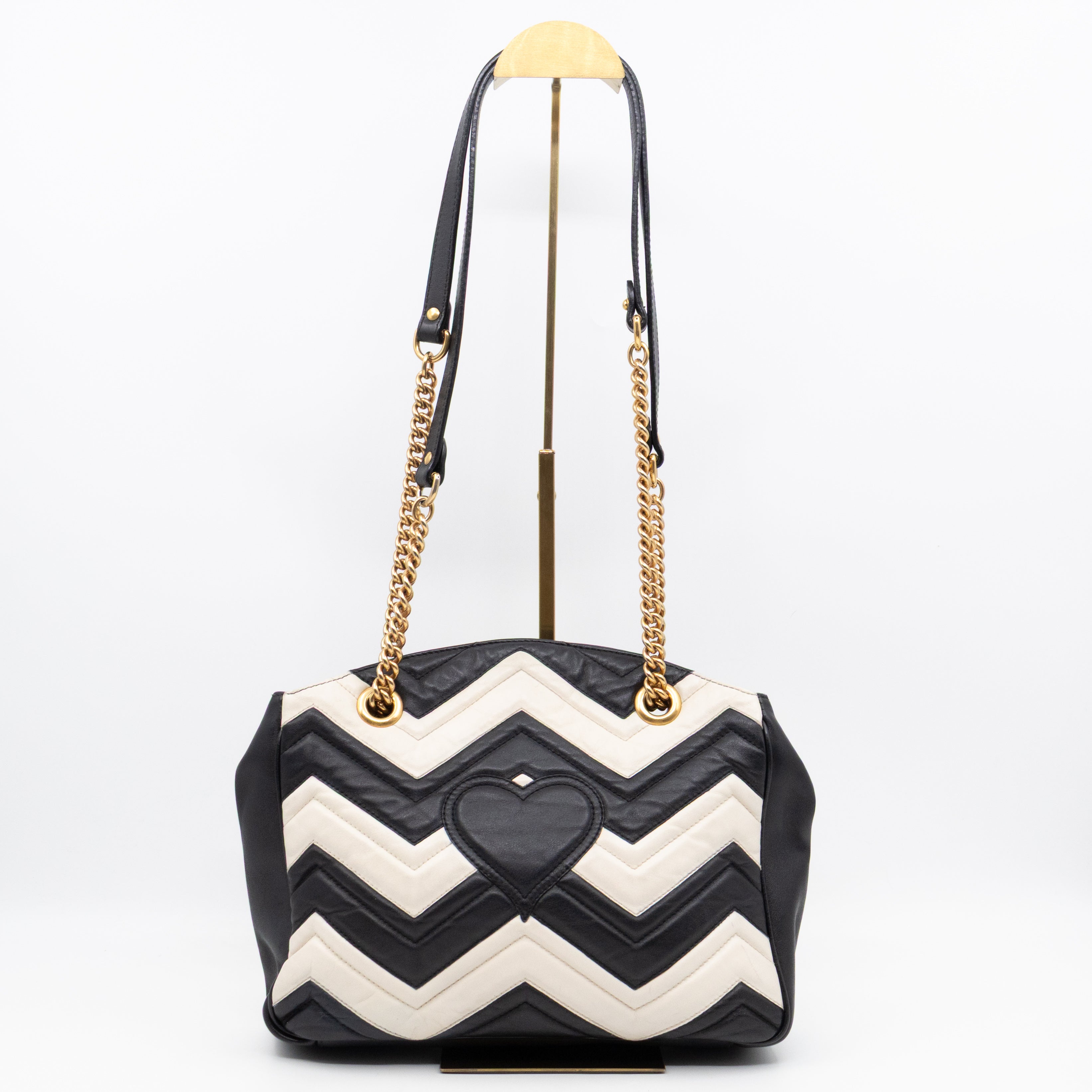 GG Medium Marmont Matelasse Tote Bag Black & White Leather
