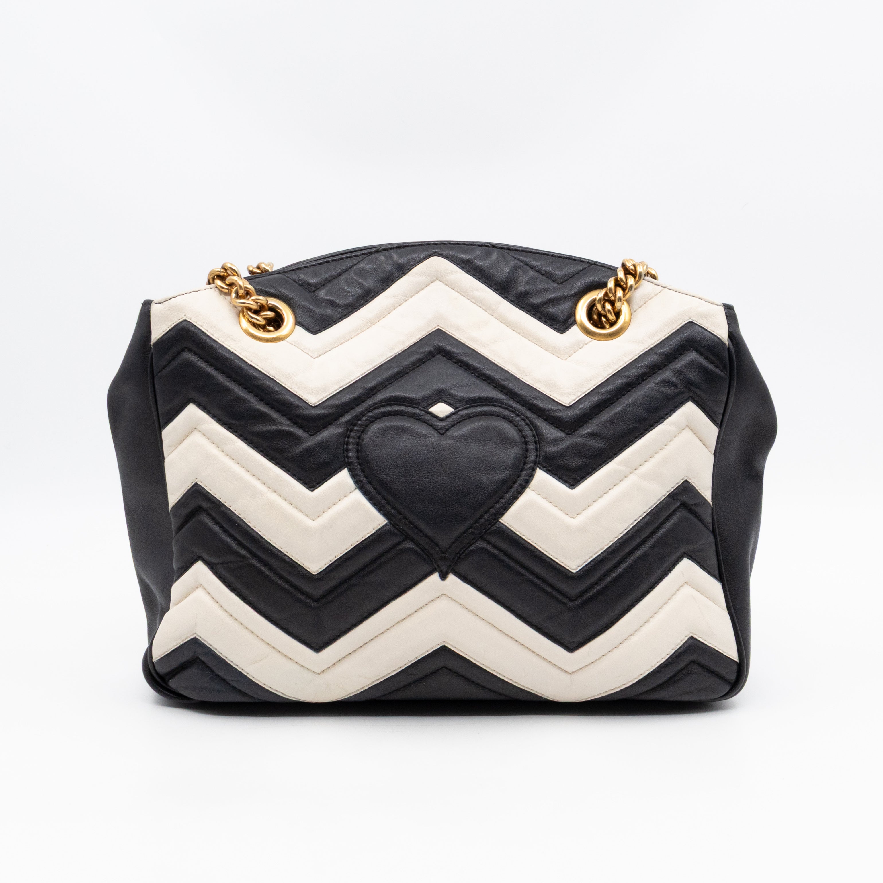 GG Medium Marmont Matelasse Tote Bag Black & White Leather