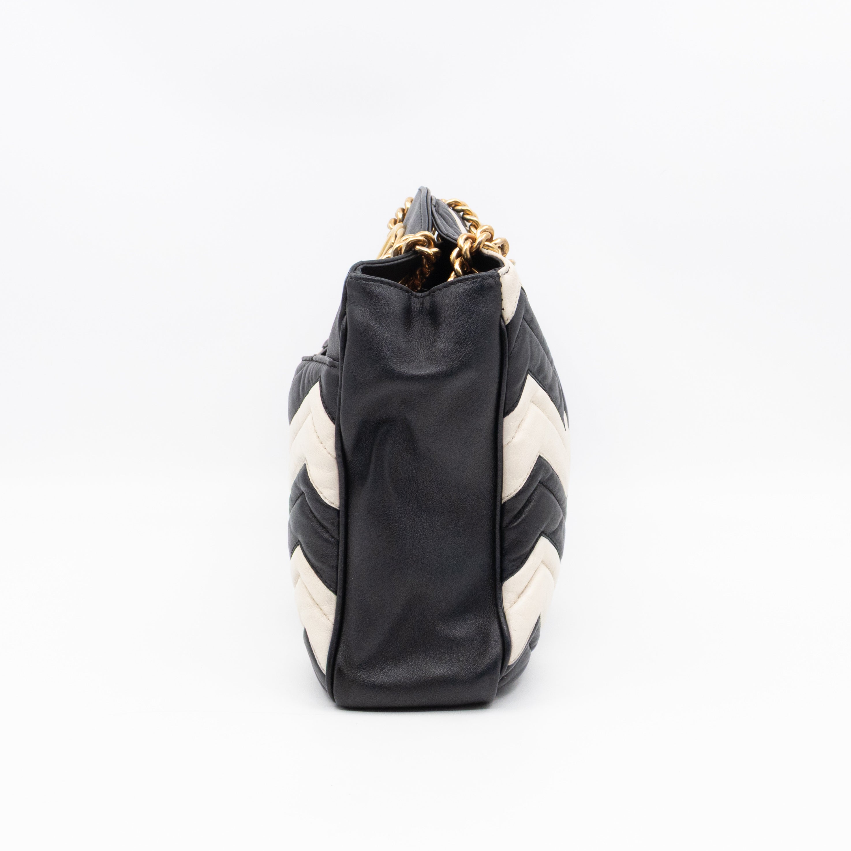 GG Medium Marmont Matelasse Tote Bag Black & White Leather