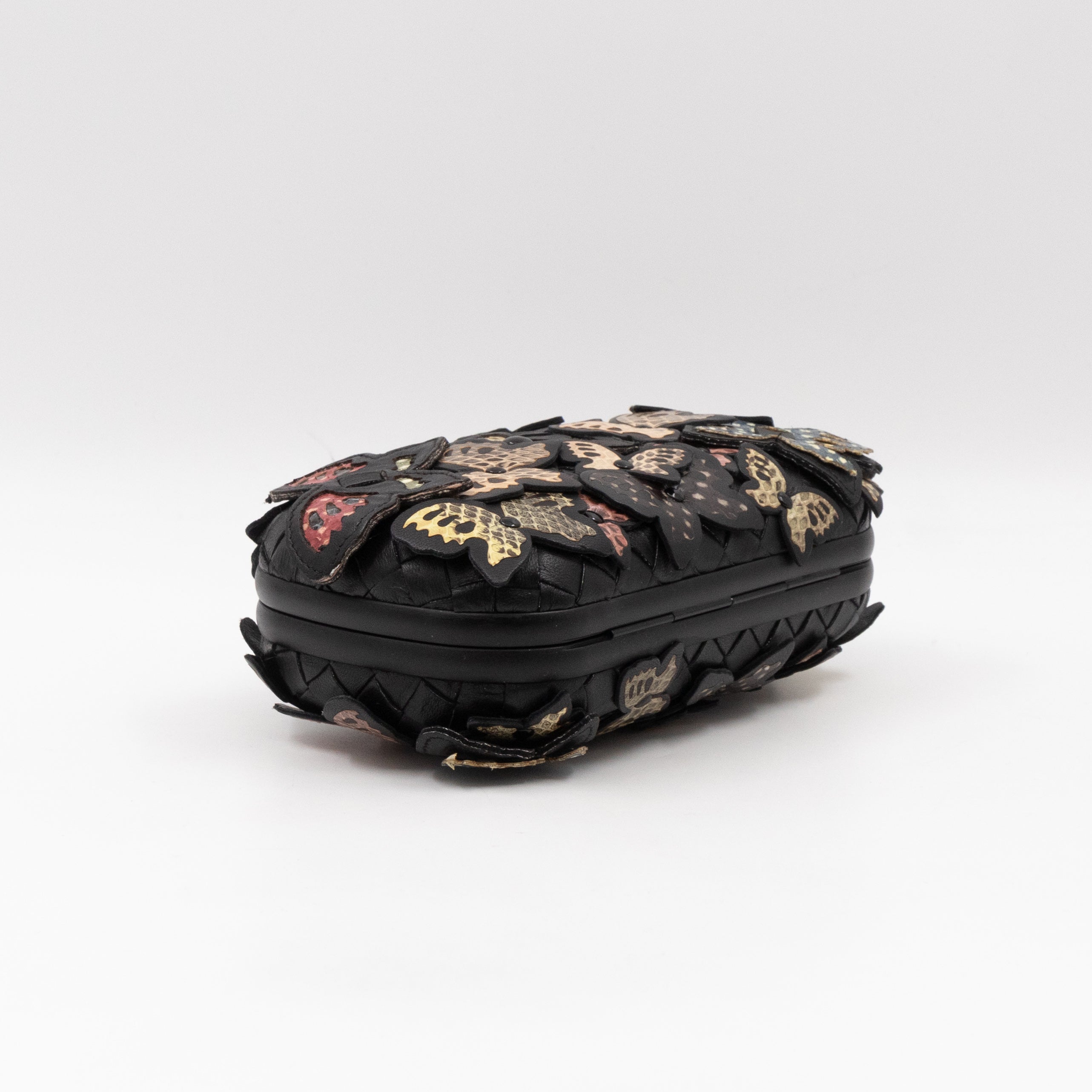 Knot Clutch Black Butterfly Embellished Black Leather