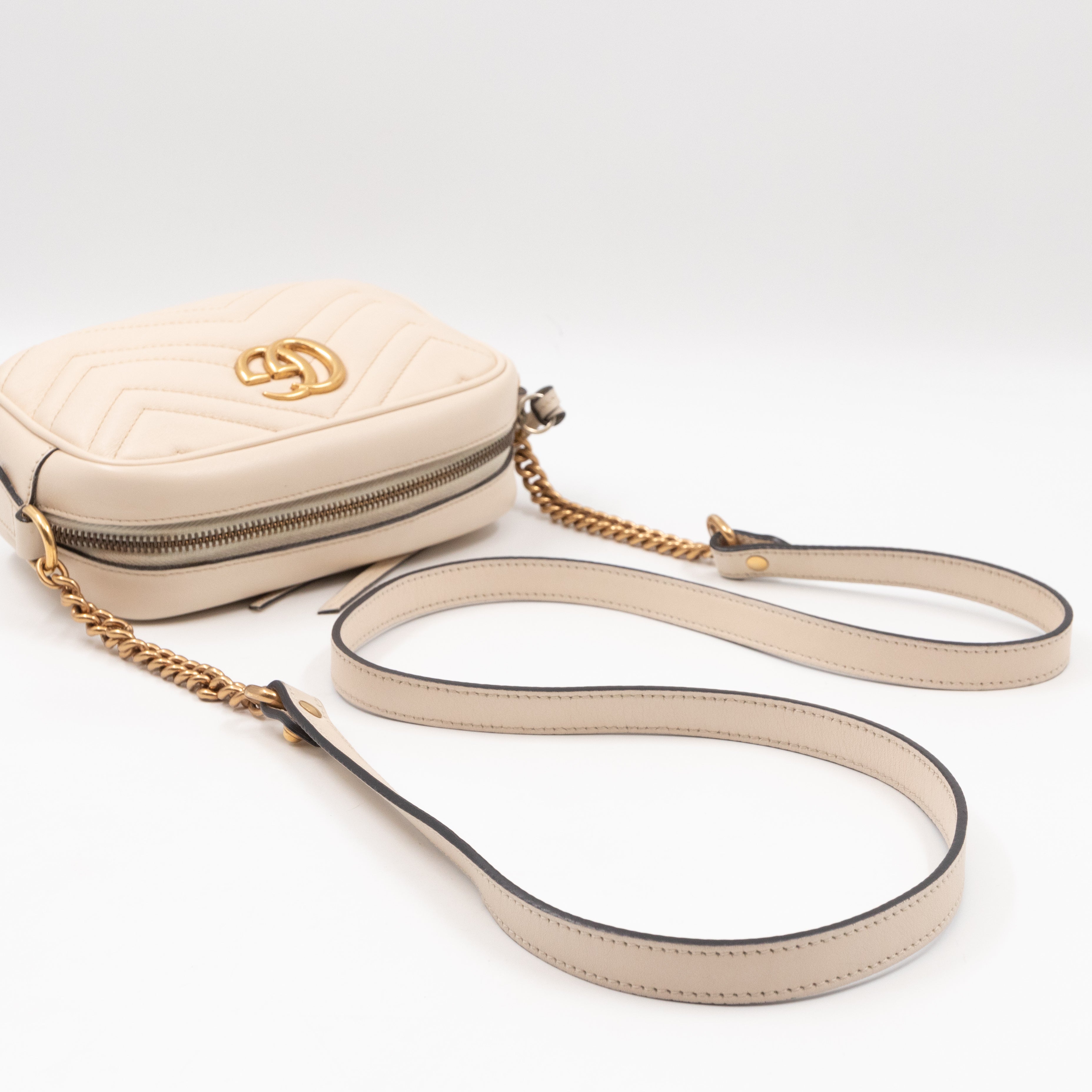 GG Marmont Matelassé Mini Cream Leather Bag