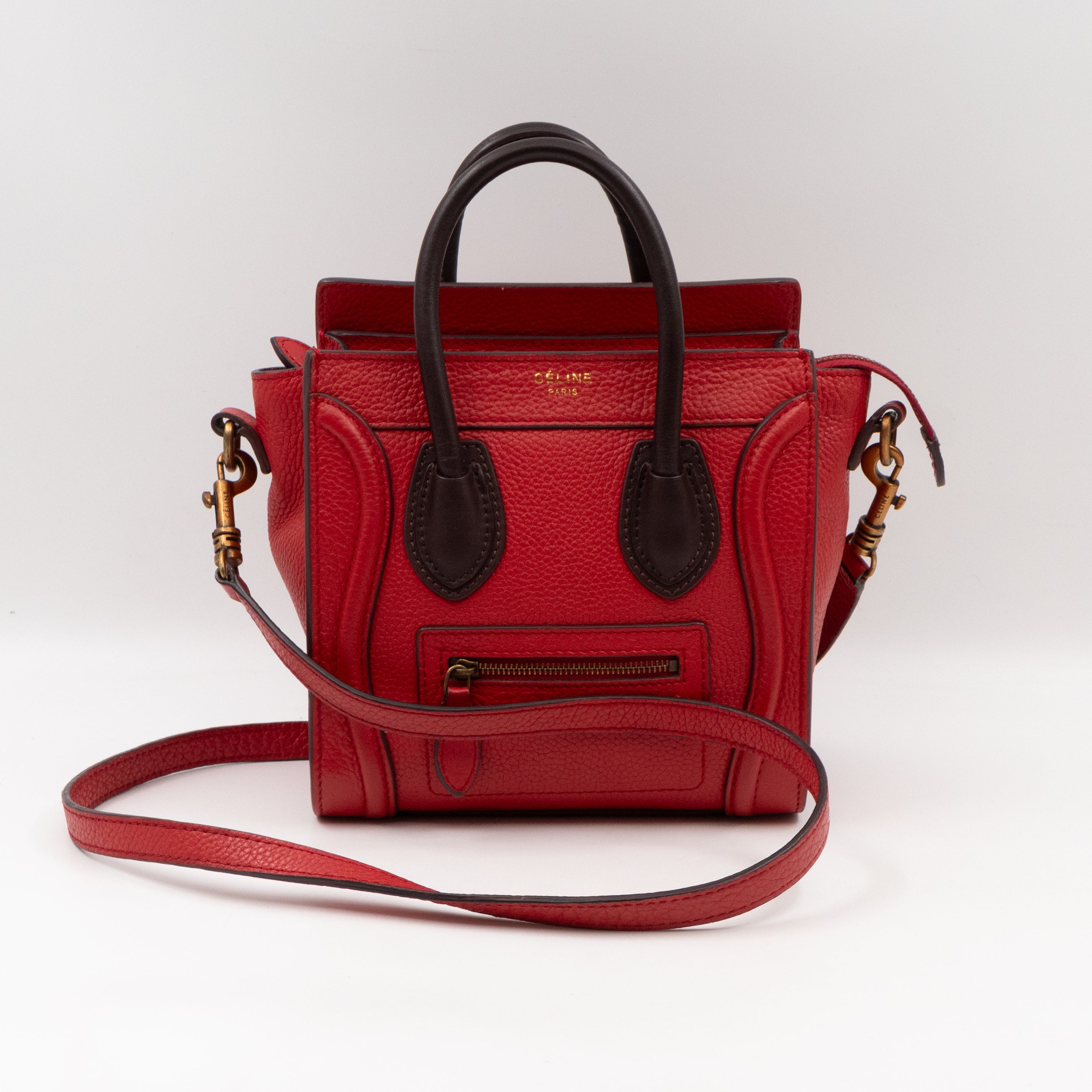 Nano Luggage Red & Burgundy Drummed Leather