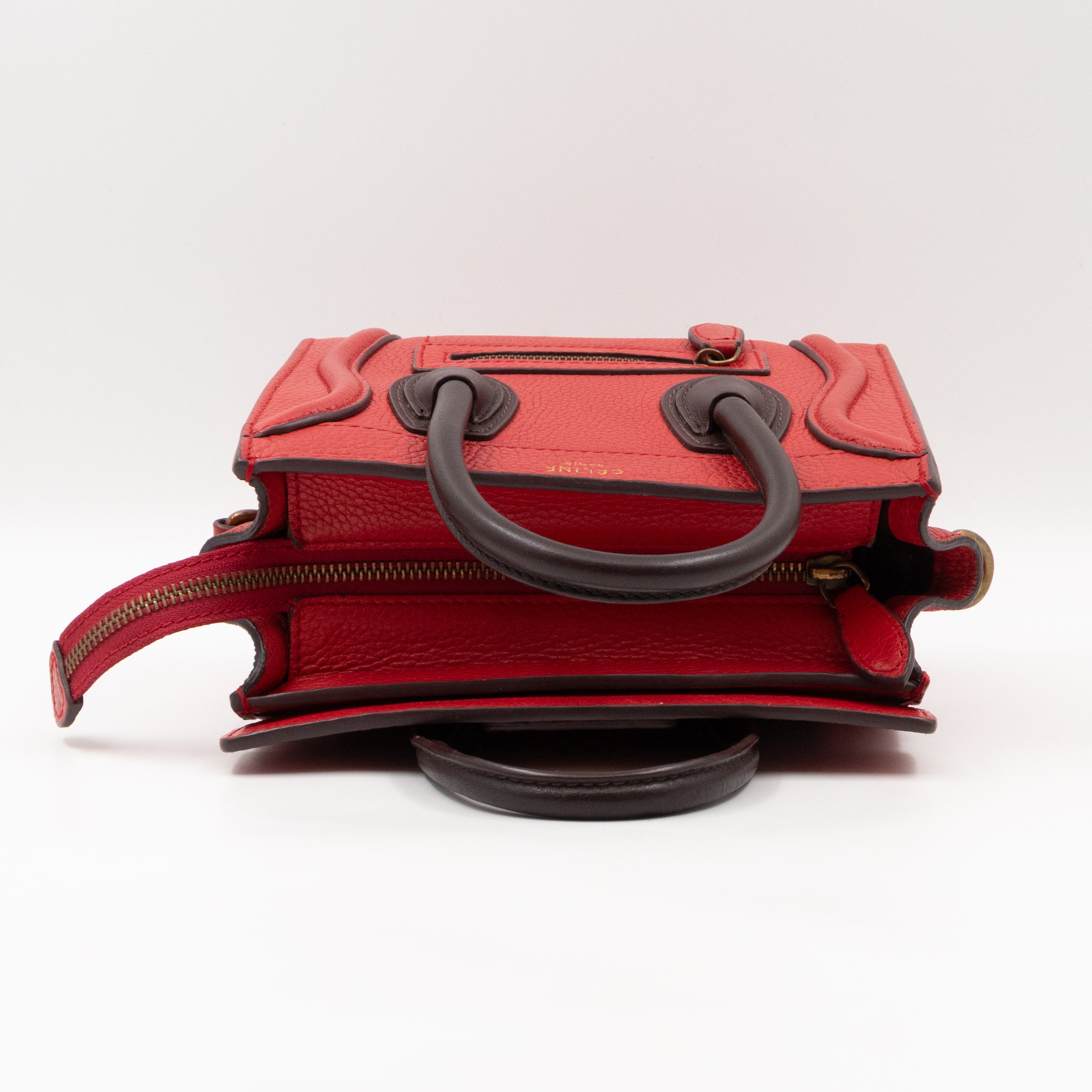 Nano Luggage Red & Burgundy Drummed Leather