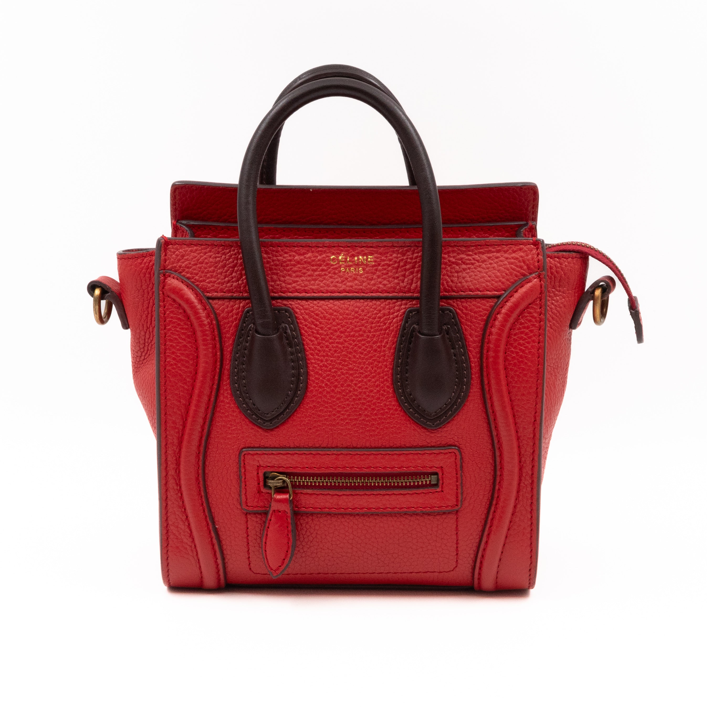 Nano Luggage Red & Burgundy Drummed Leather