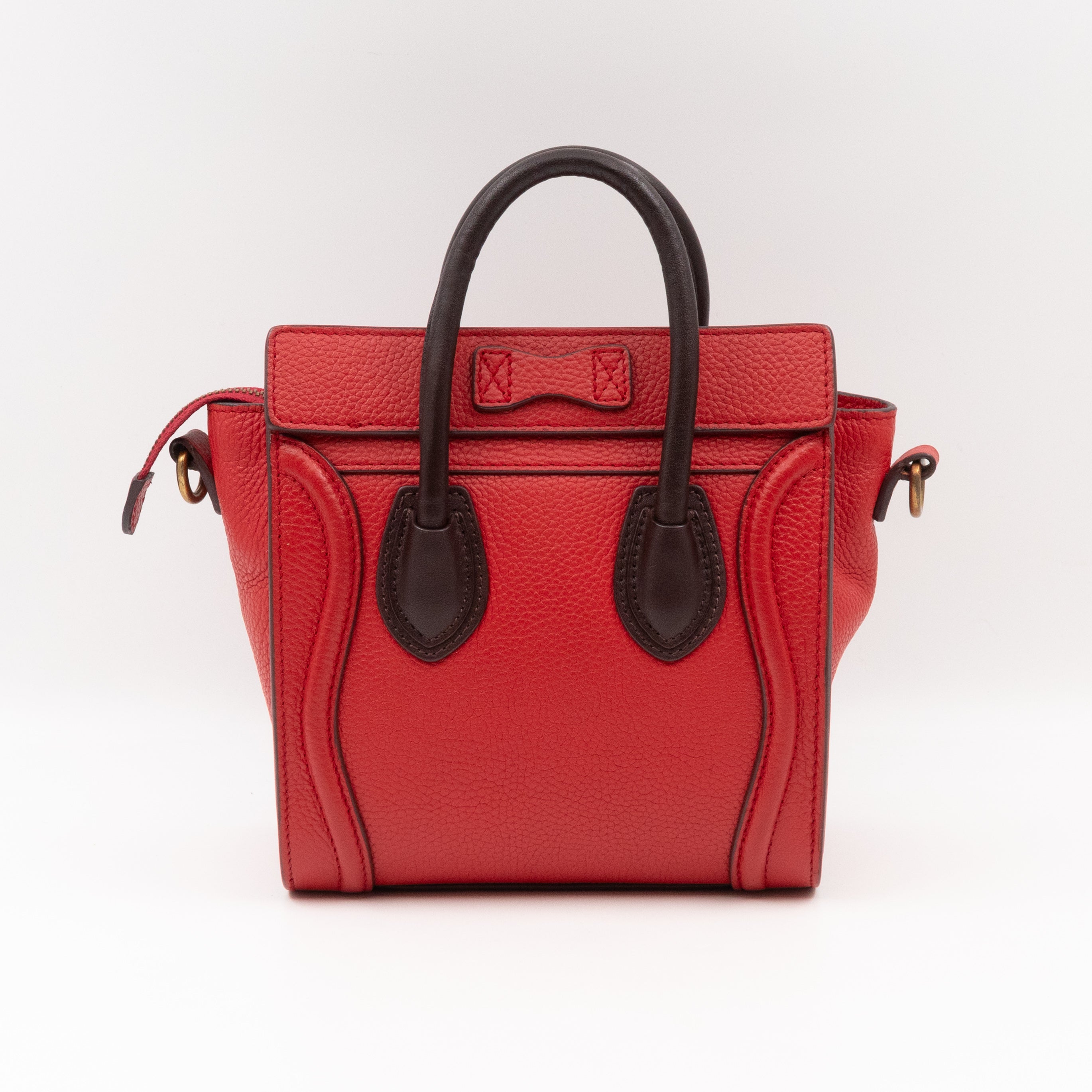 Nano Luggage Red & Burgundy Drummed Leather