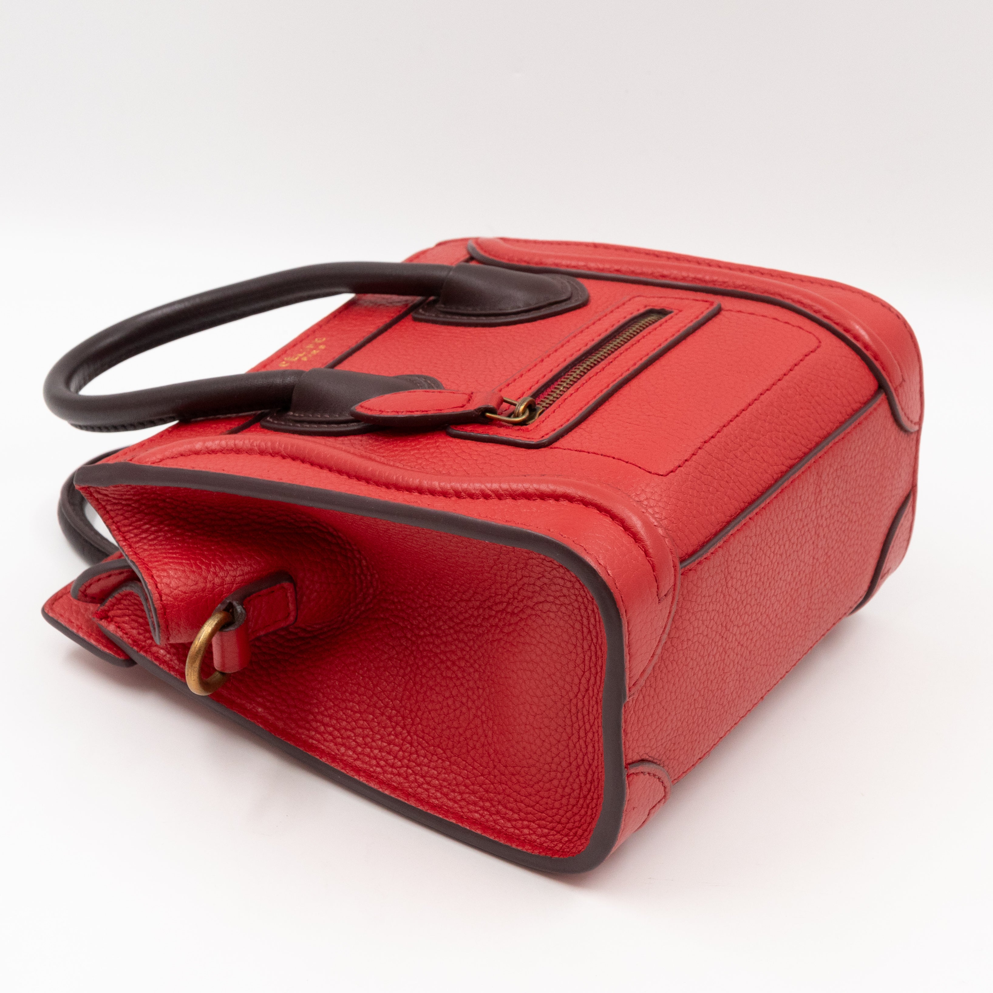 Nano Luggage Red & Burgundy Drummed Leather