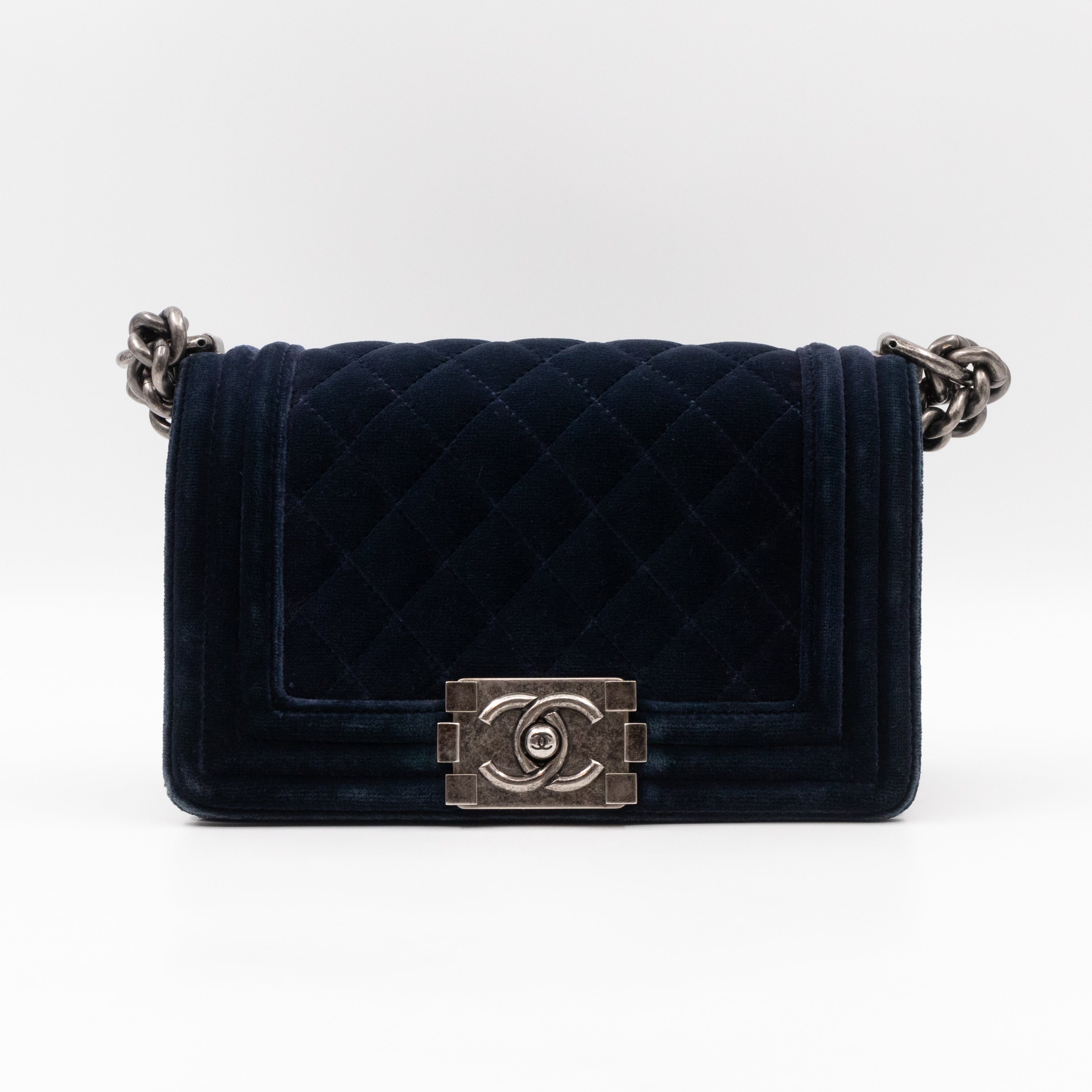 Boy Bag Small Blue Velvet