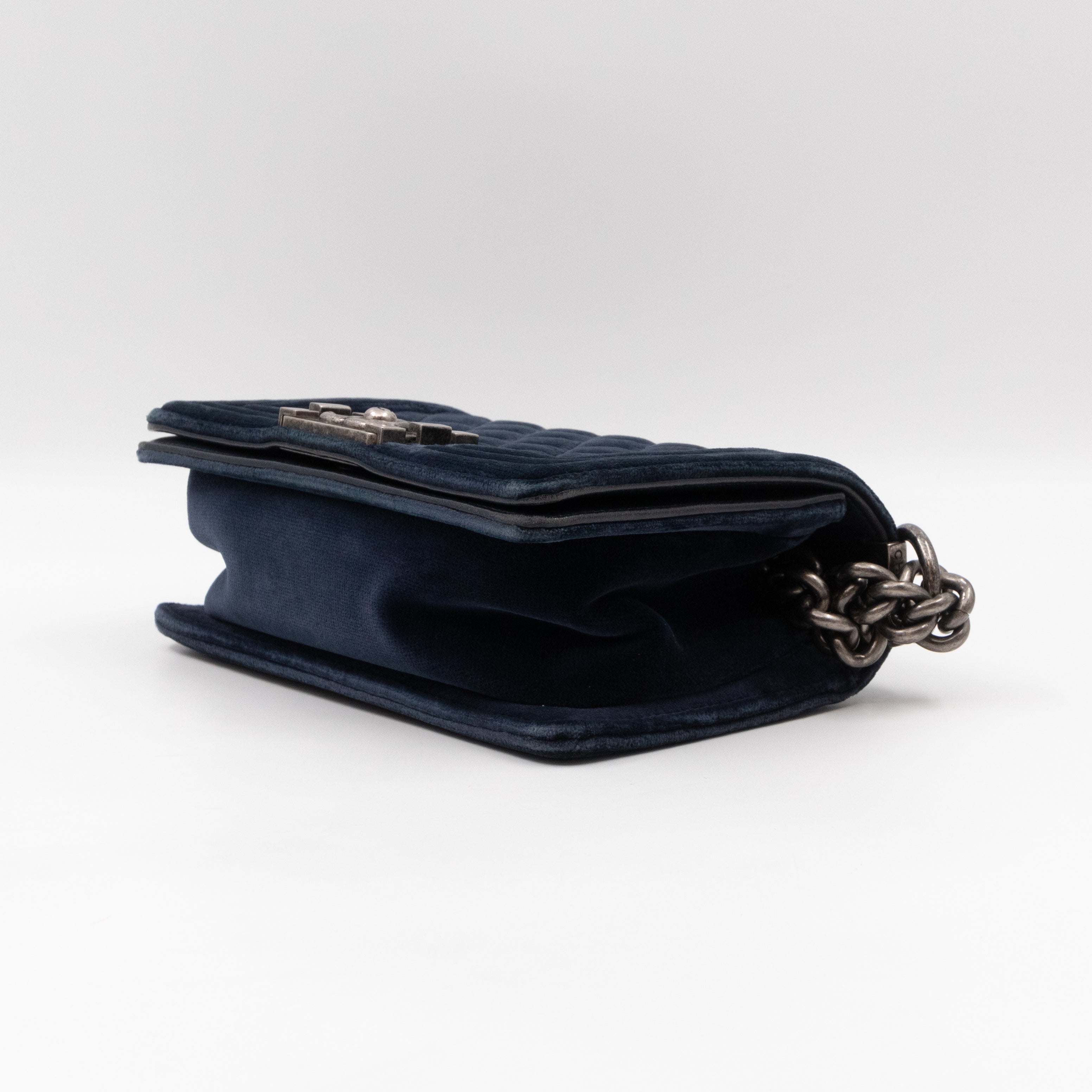 Boy Bag Small Blue Velvet