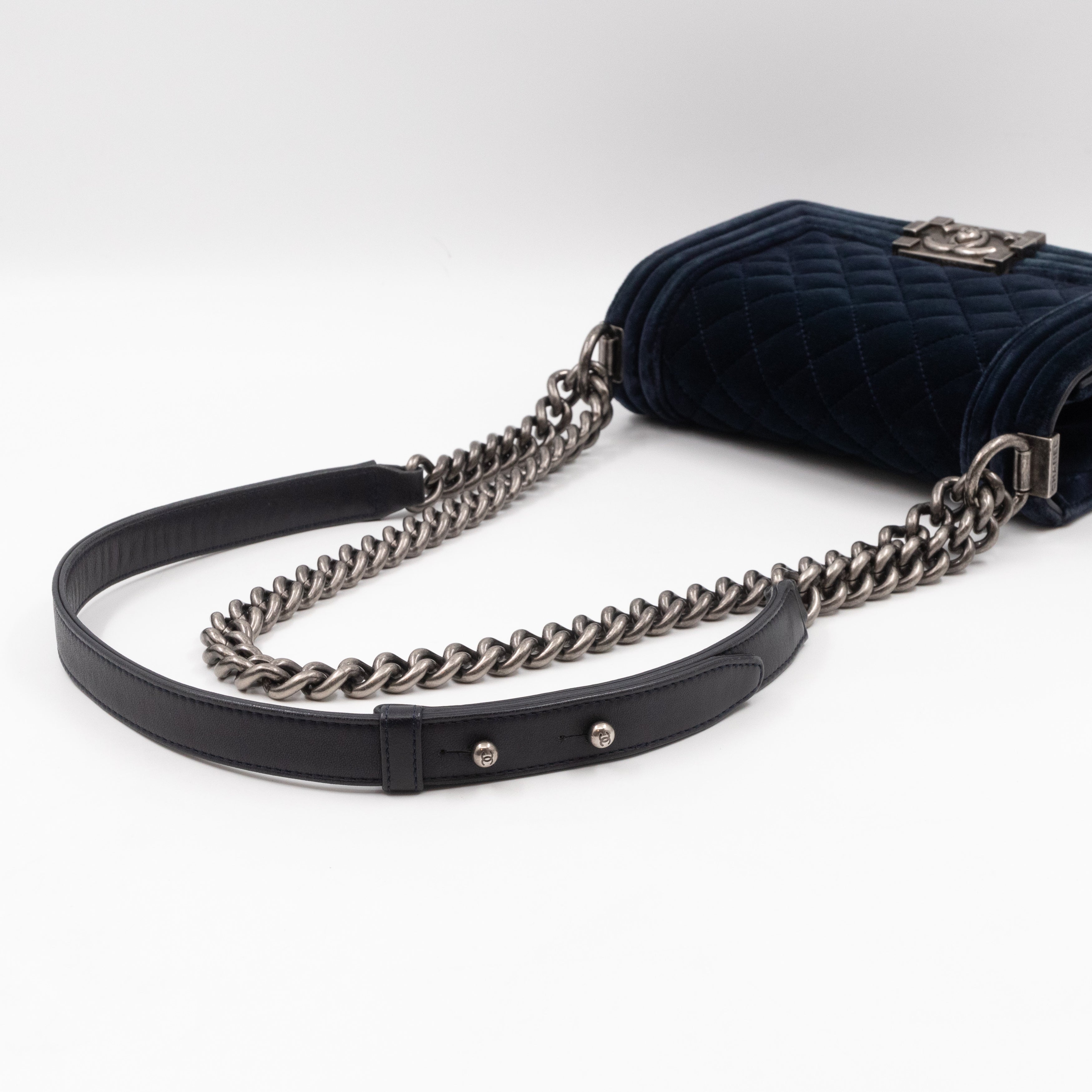 Boy Bag Small Blue Velvet