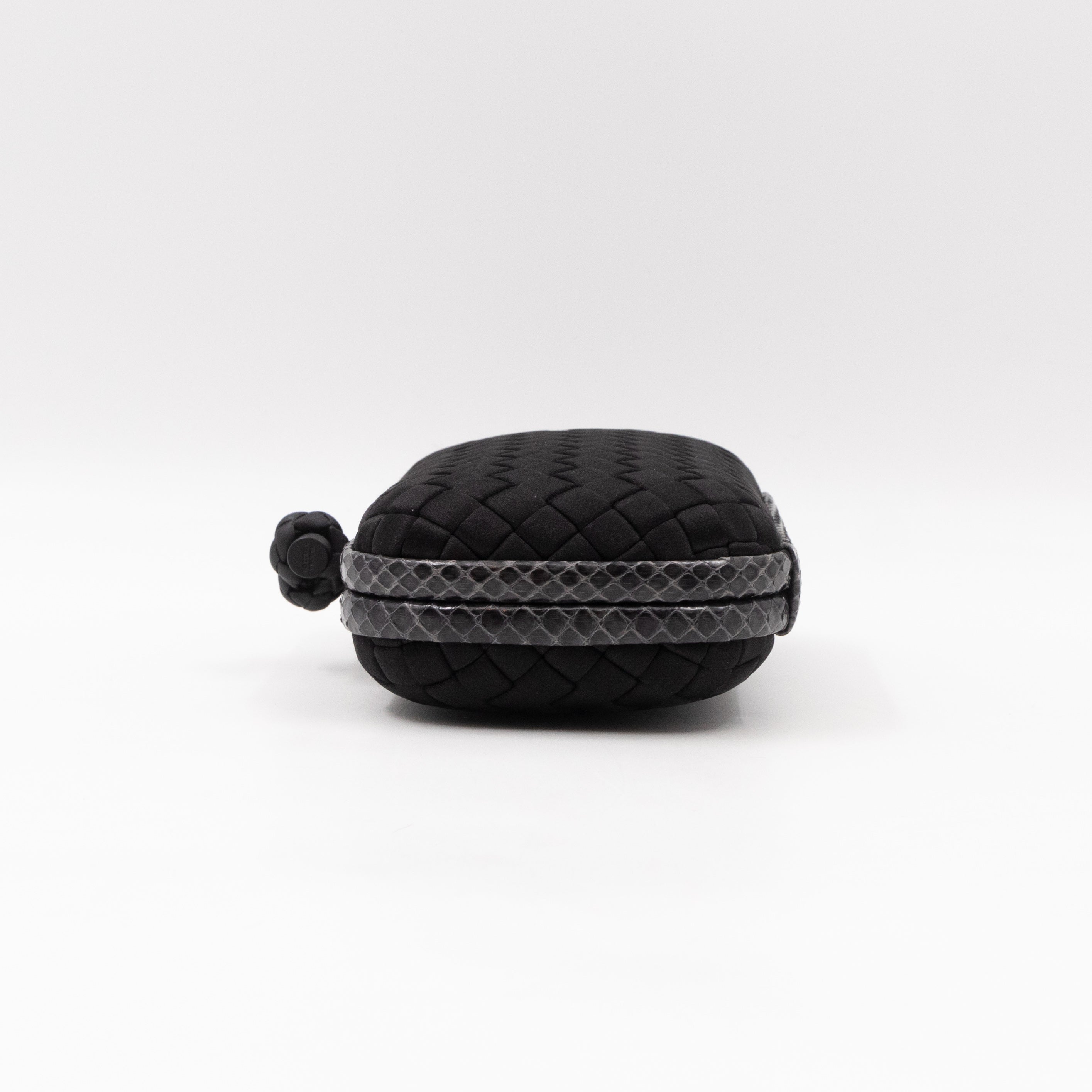 Knot Clutch Black Satin Intrecciato Python Edge