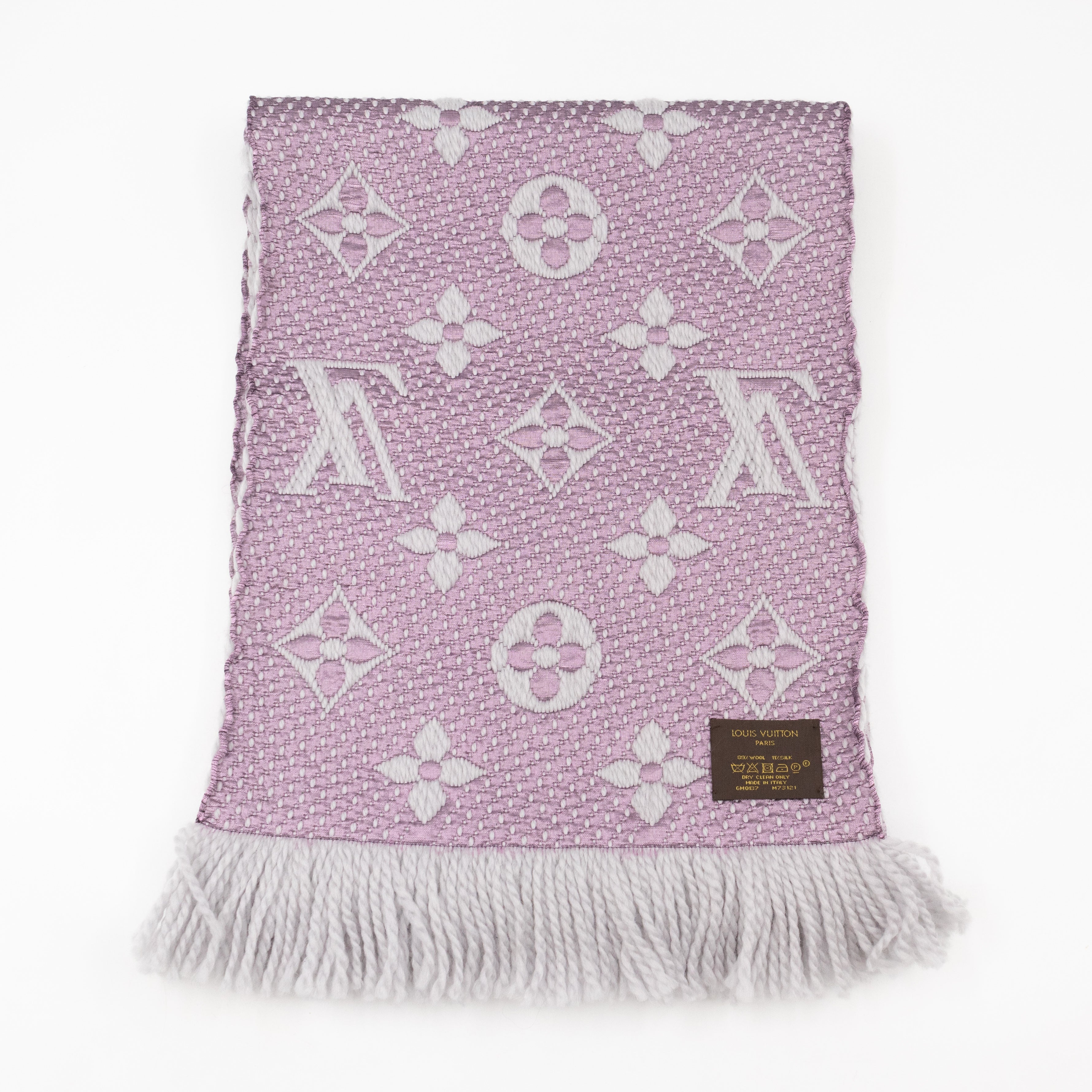 Logomania Wool Silk Scarf Grey & Purple
