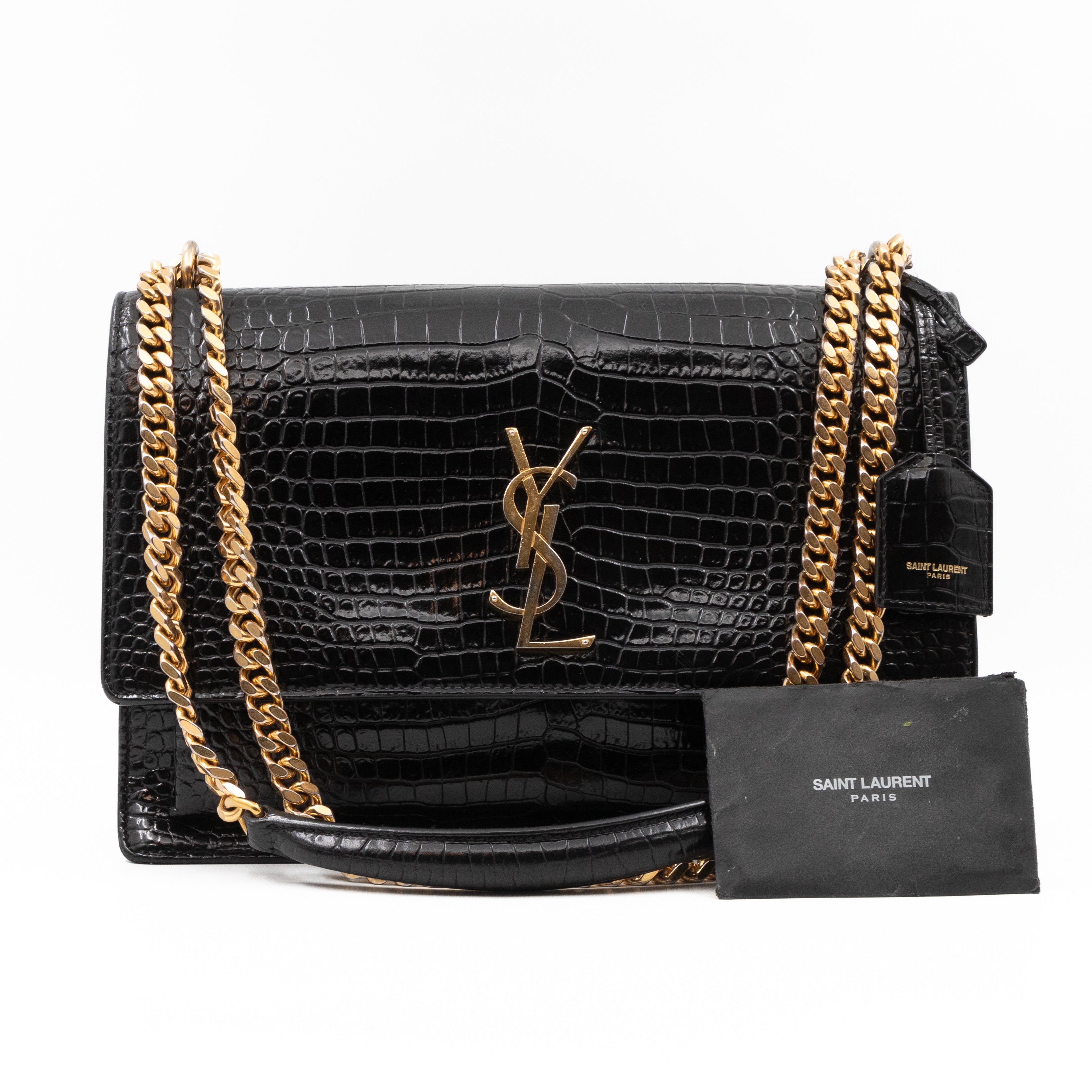 Sunset Large Black Croc Embossed Patent Leather