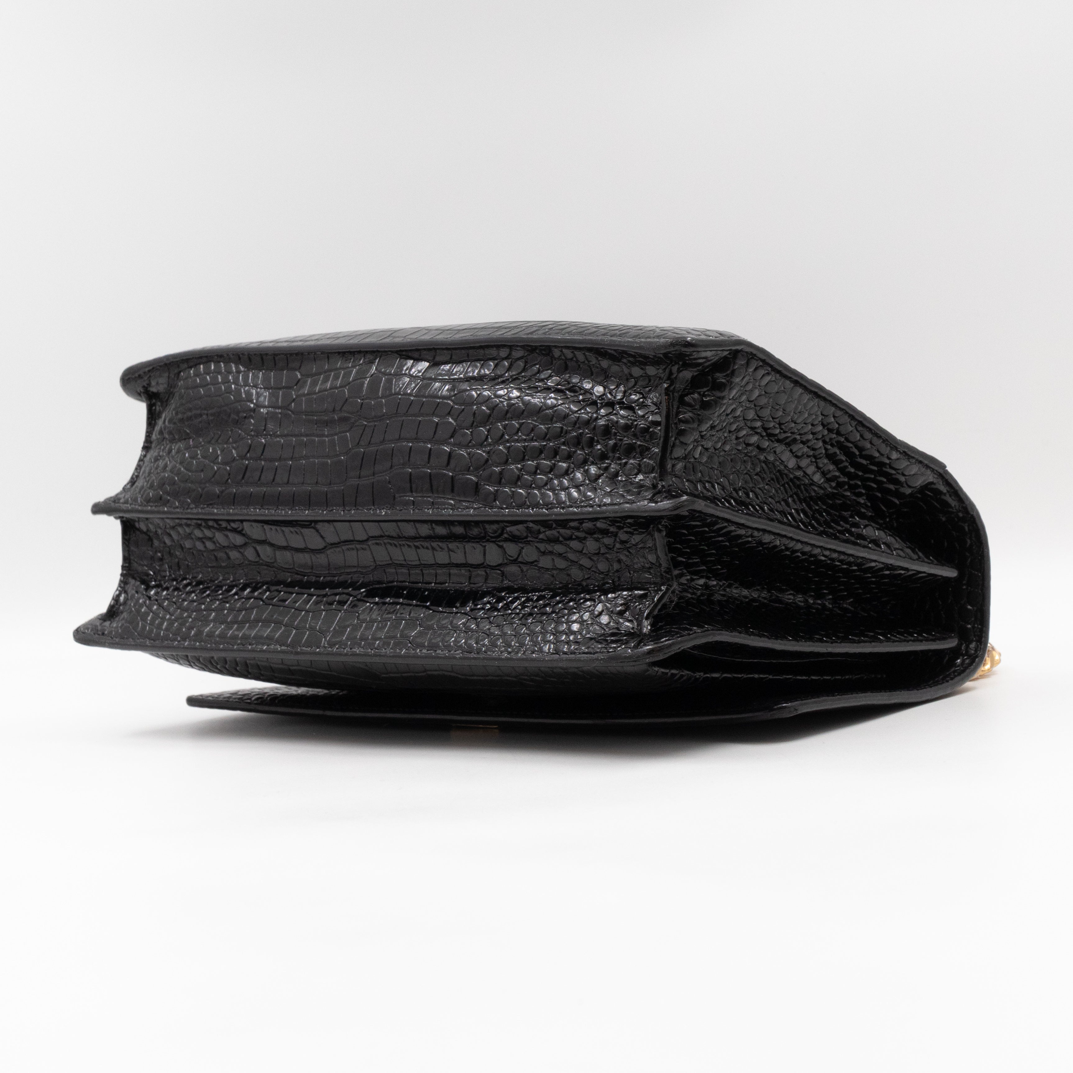 Sunset Large Black Croc Embossed Patent Leather