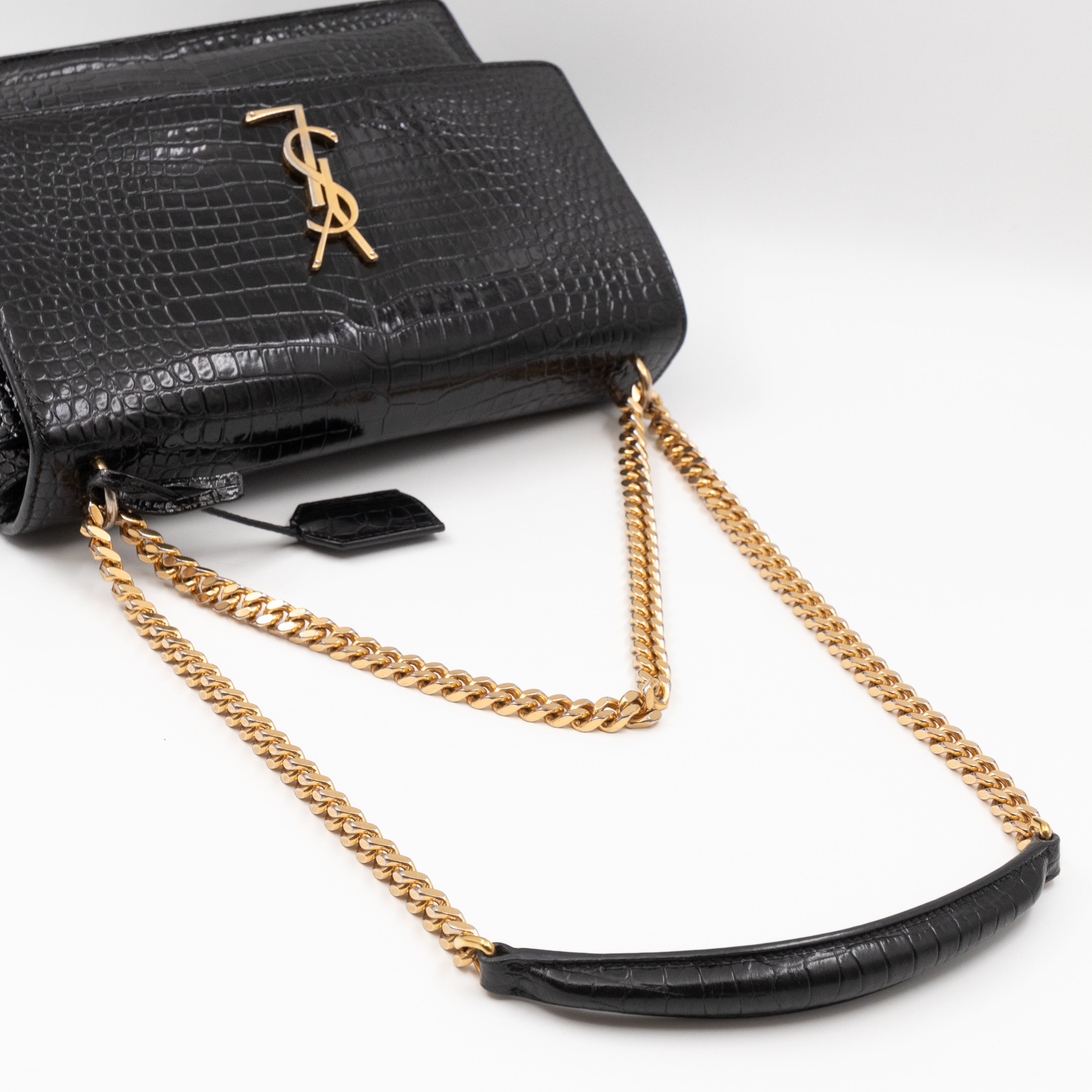 Sunset Large Black Croc Embossed Patent Leather