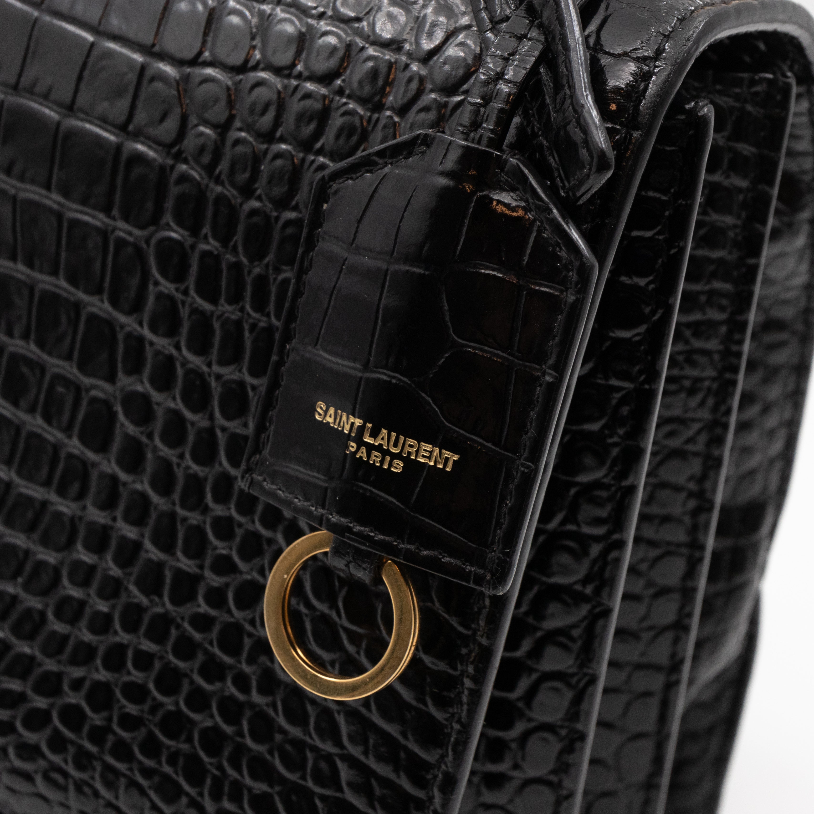 Sunset Large Black Croc Embossed Patent Leather