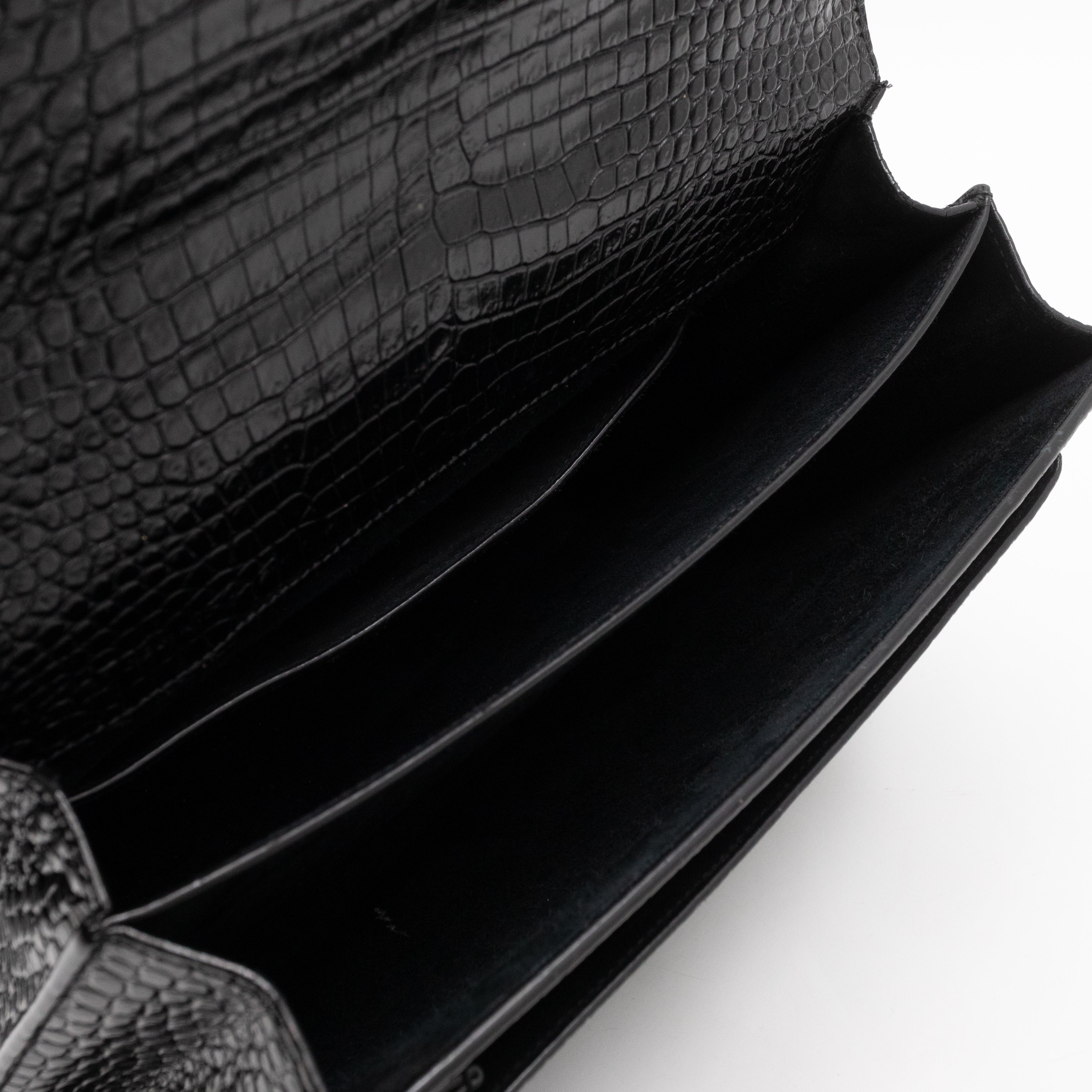 Sunset Large Black Croc Embossed Patent Leather