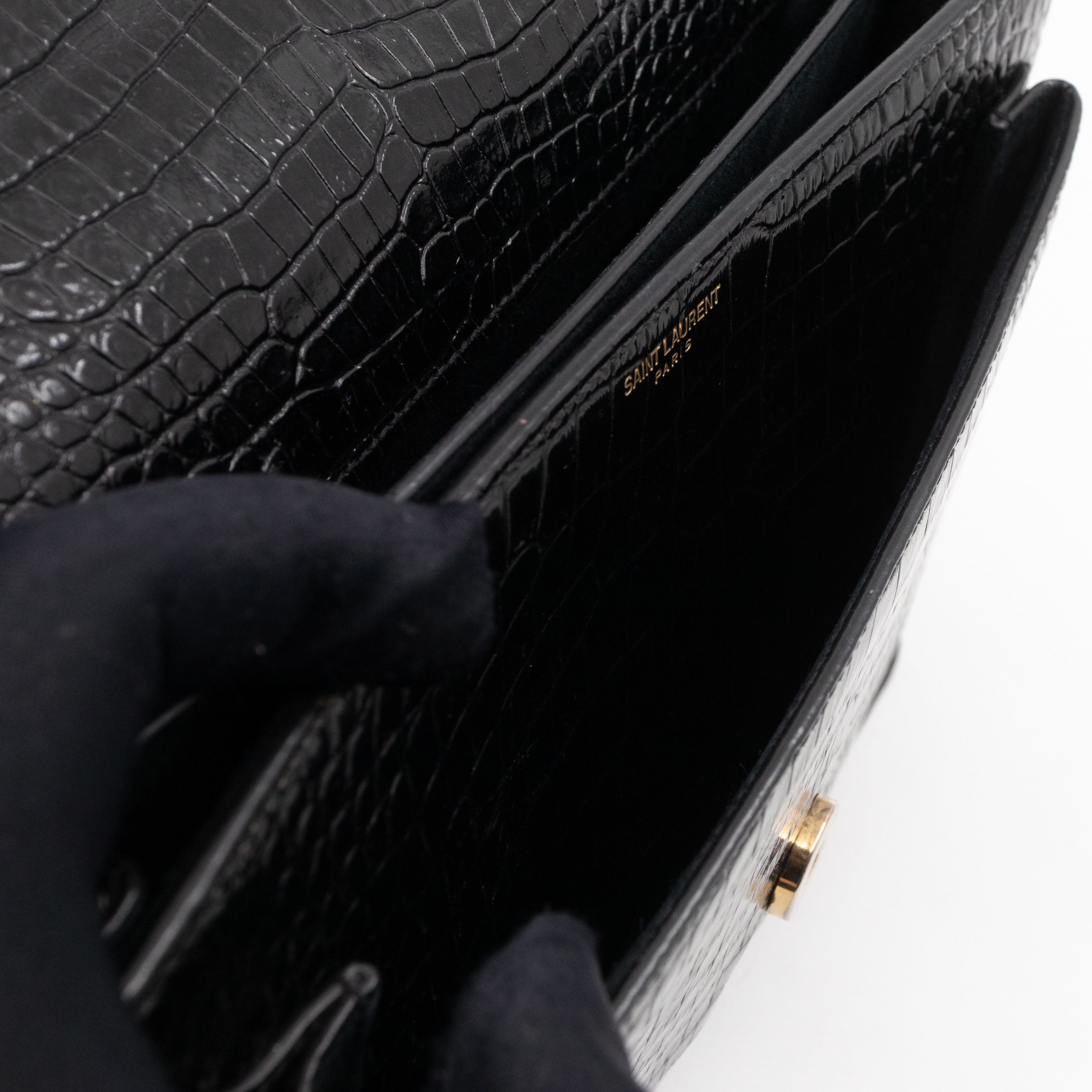 Sunset Large Black Croc Embossed Patent Leather