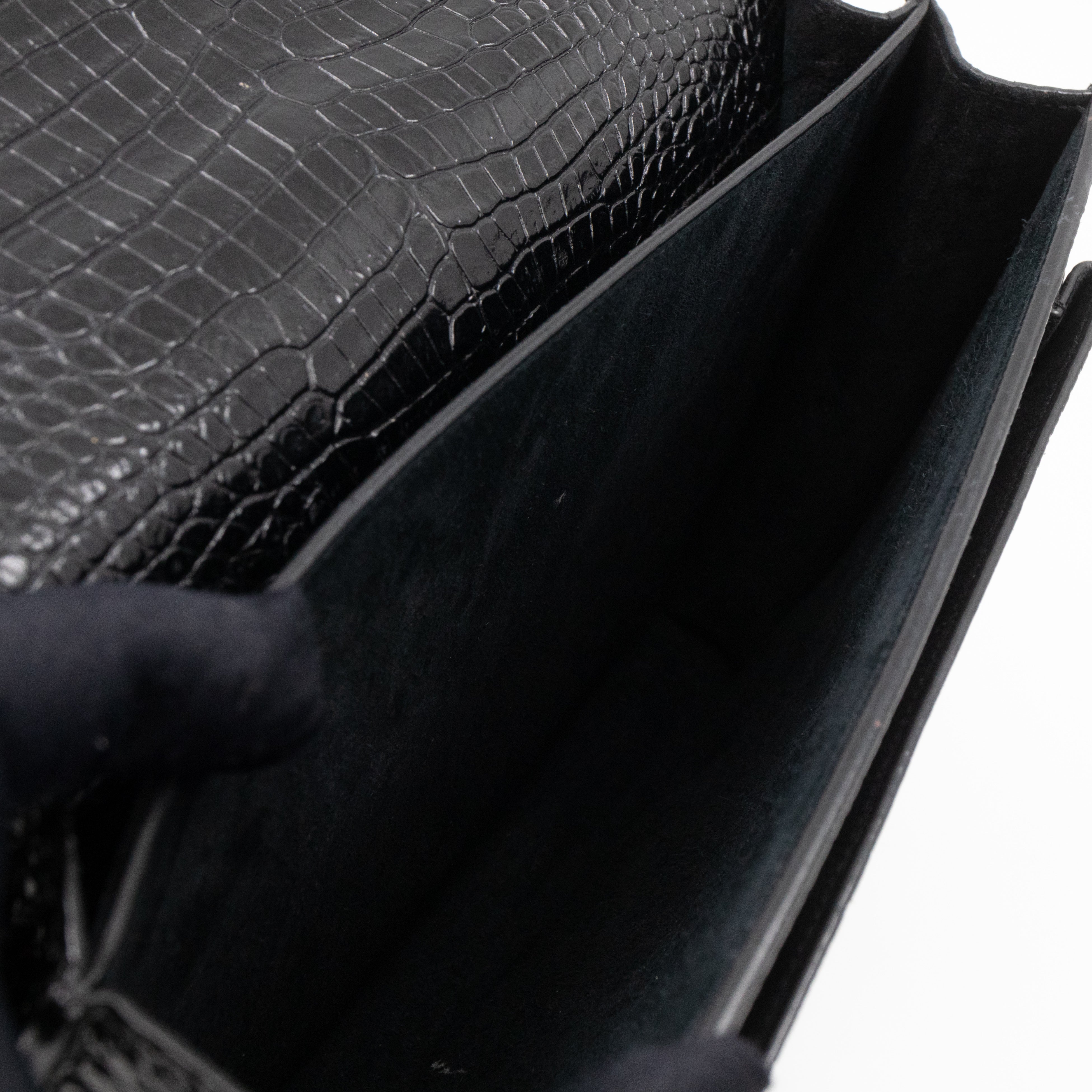 Sunset Large Black Croc Embossed Patent Leather