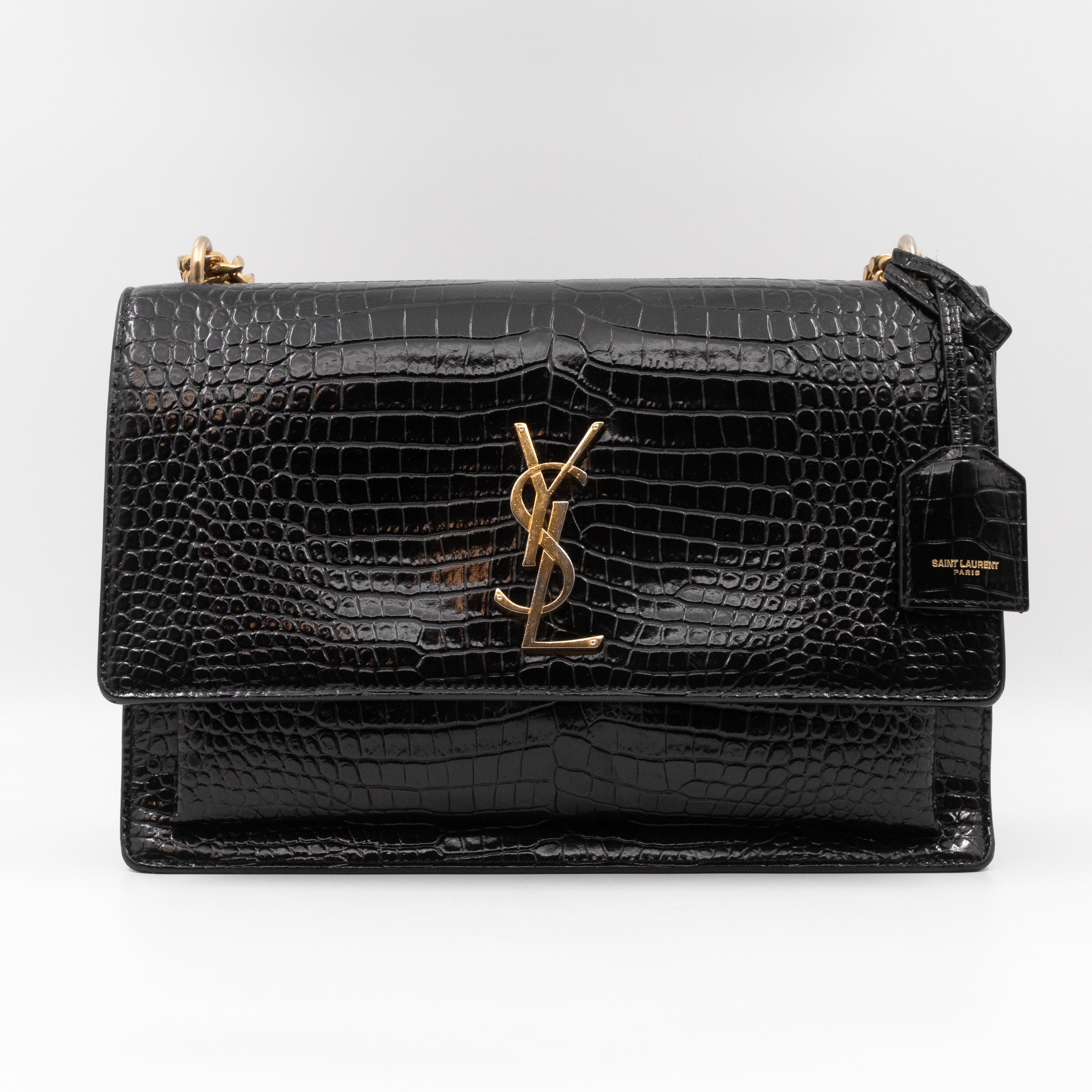 Sunset Large Black Croc Embossed Patent Leather