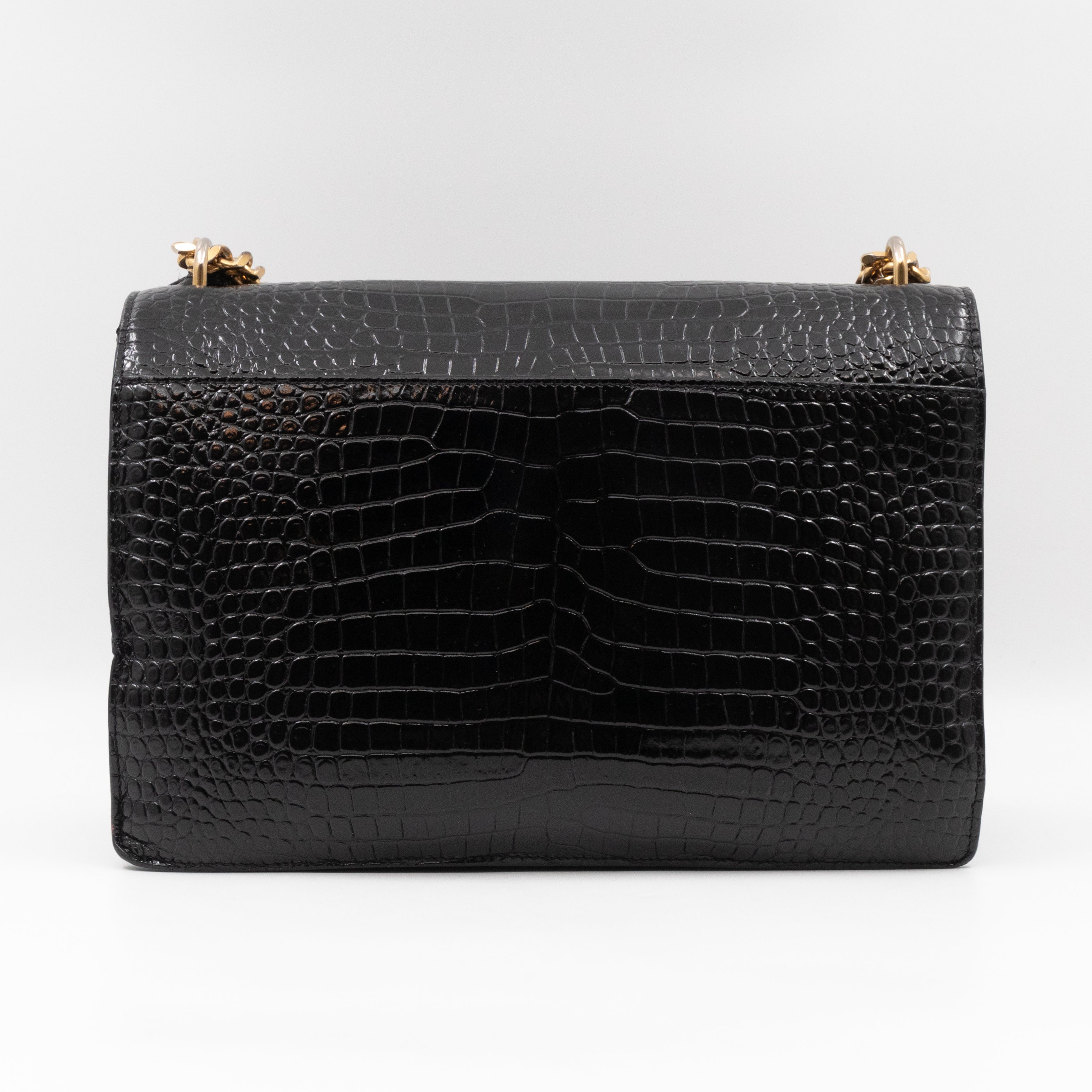 Sunset Large Black Croc Embossed Patent Leather