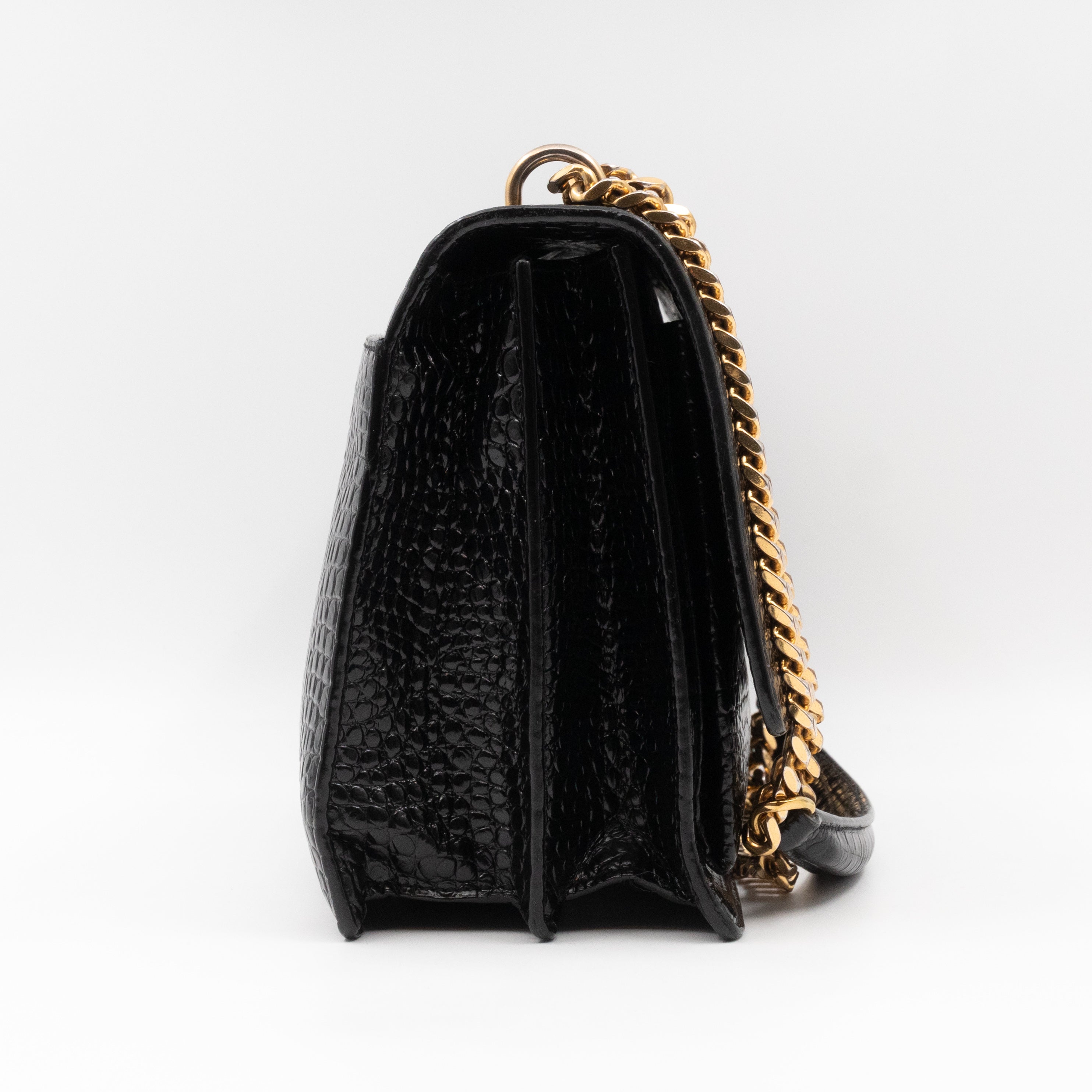 Sunset Large Black Croc Embossed Patent Leather