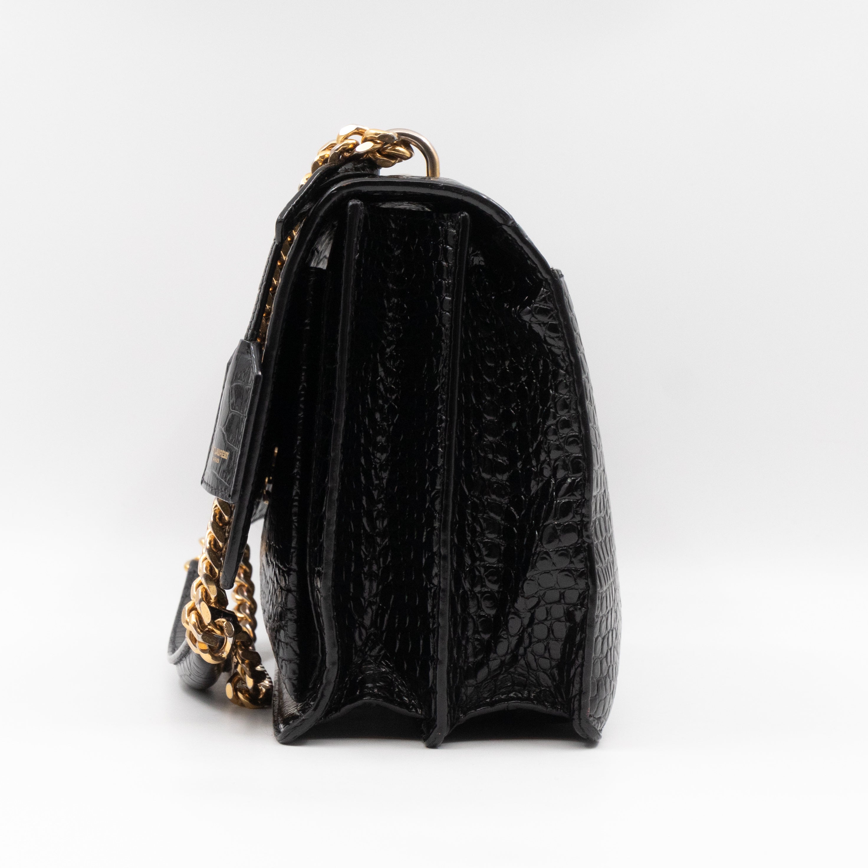 Sunset Large Black Croc Embossed Patent Leather